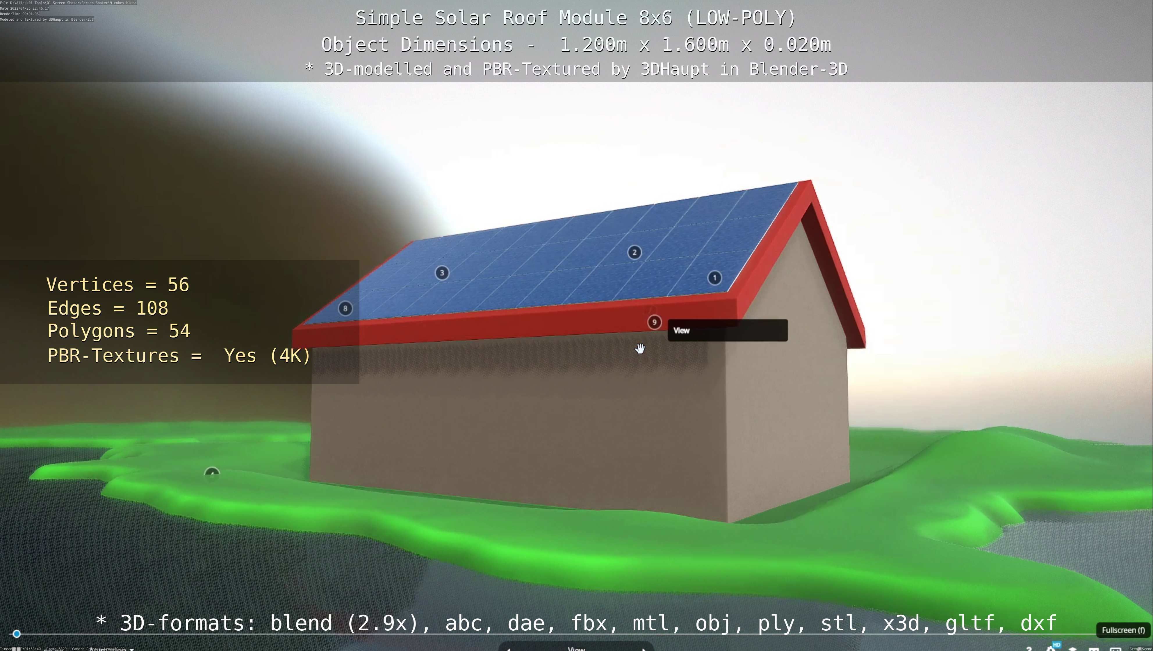 Simple Solar Roof Module 8x6 Low-poly 3D model_125