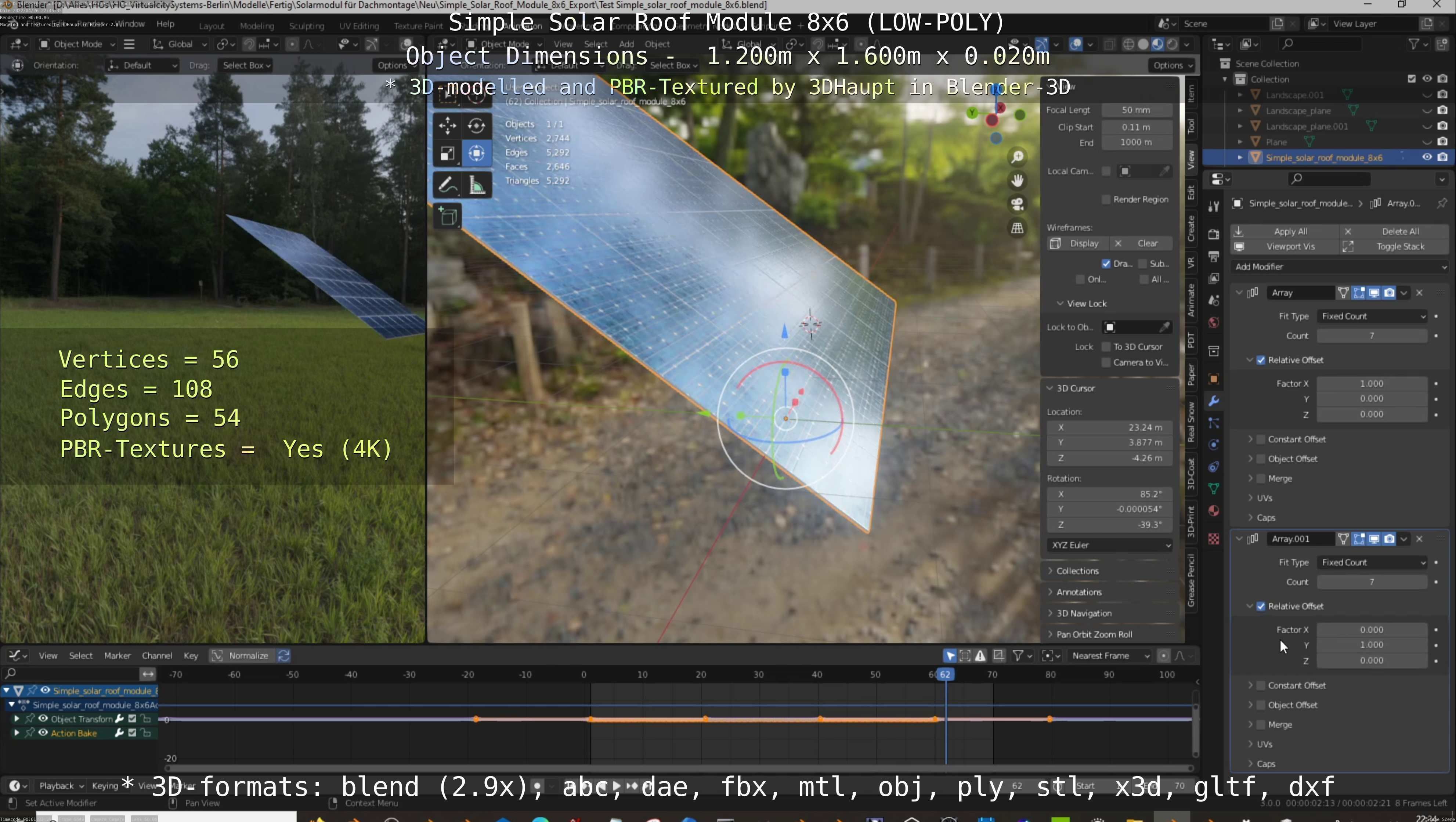 Simple Solar Roof Module 8x6 Low-poly 3D model_112