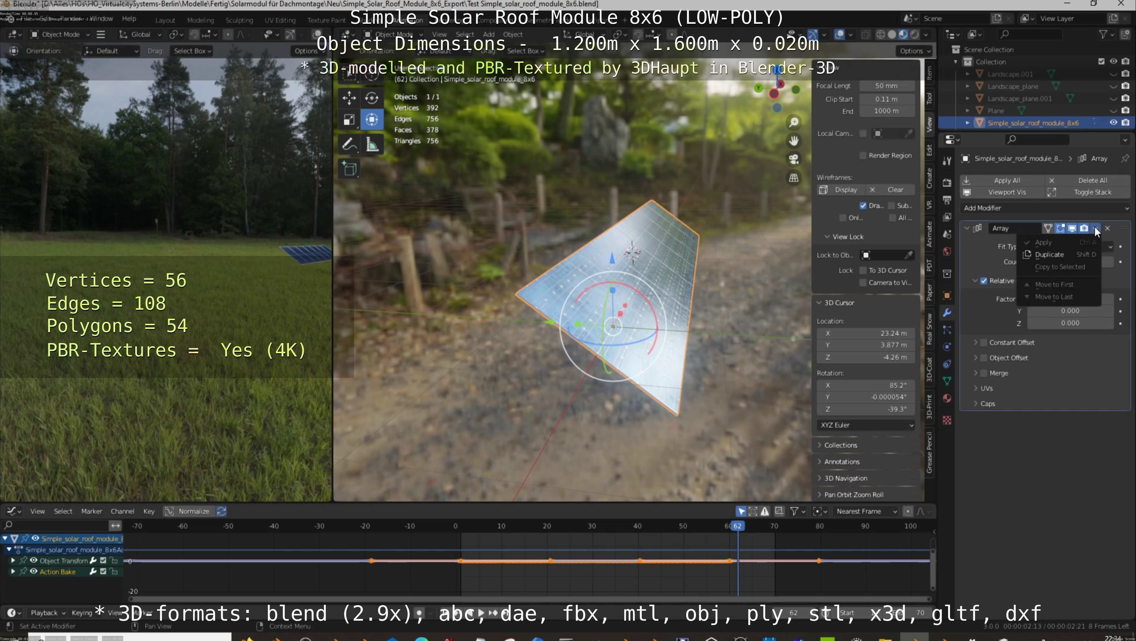 Simple Solar Roof Module 8x6 Low-poly 3D model_96