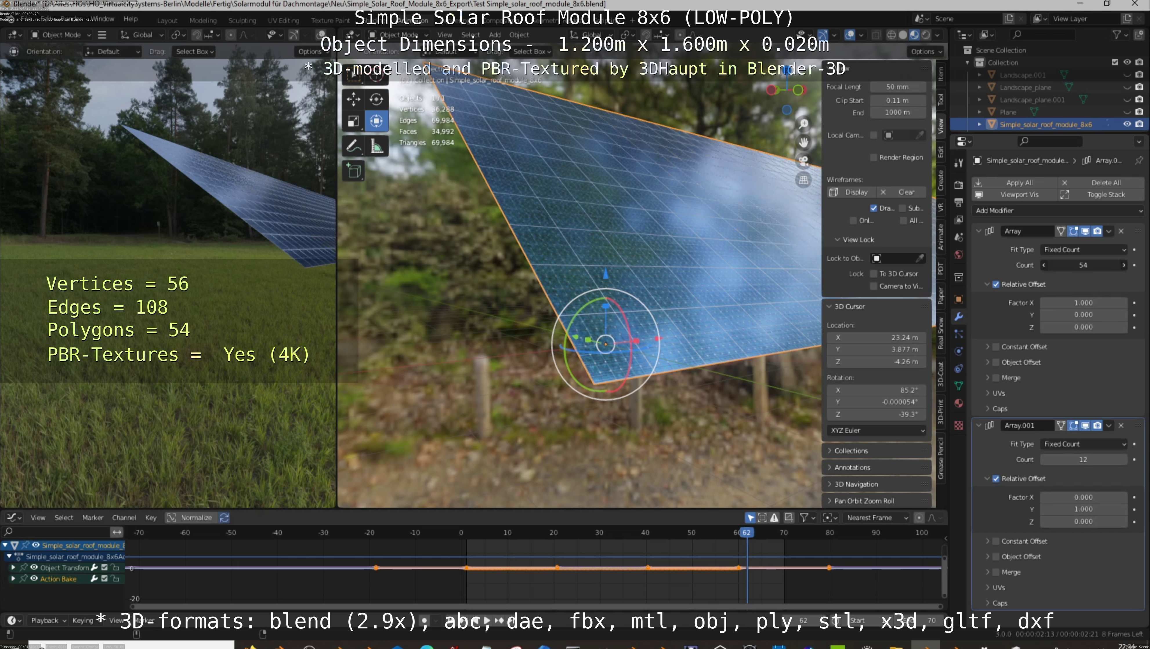 Simple Solar Roof Module 8x6 Low-poly 3D model_109