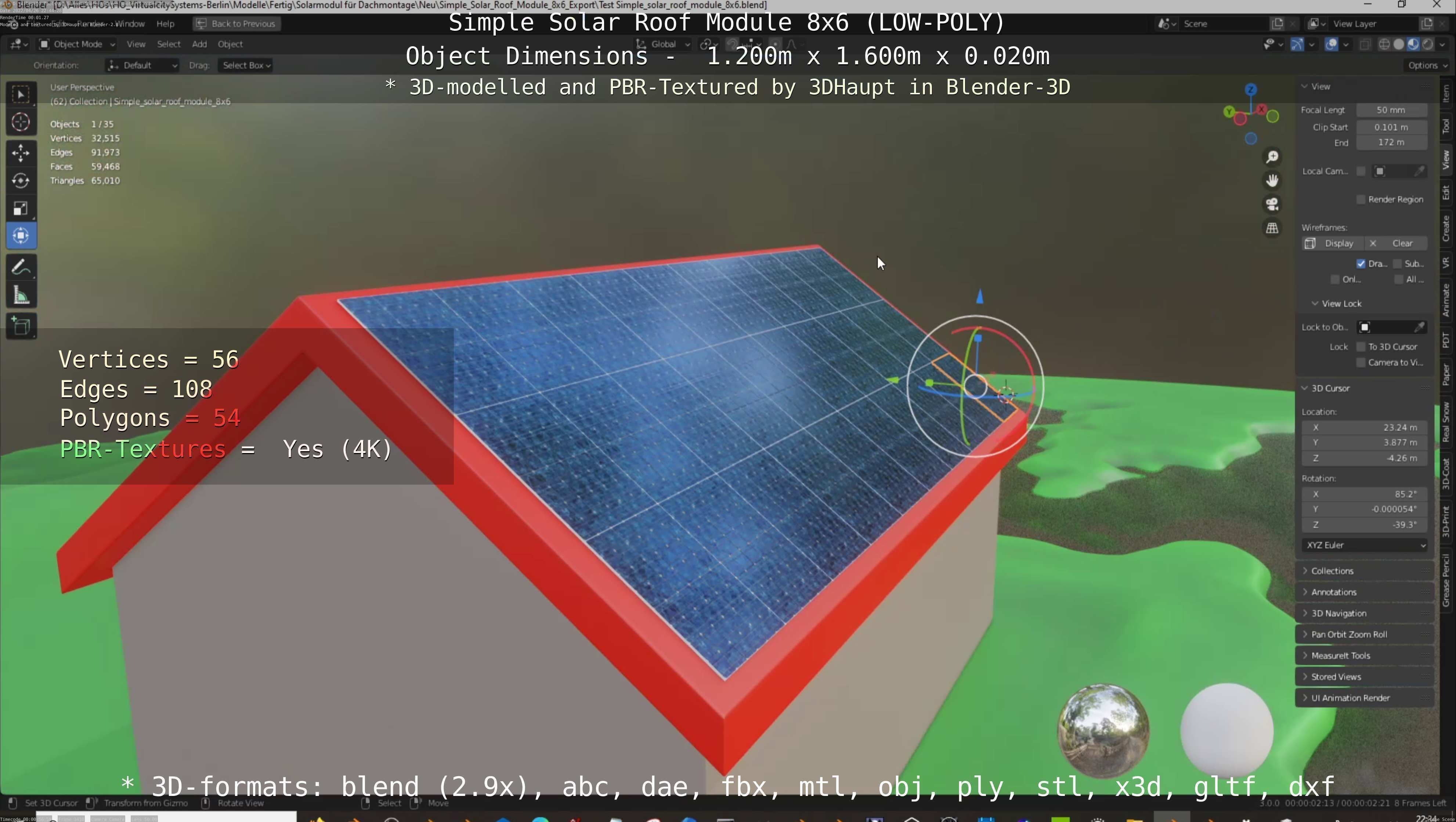 Simple Solar Roof Module 8x6 Low-poly 3D model_29