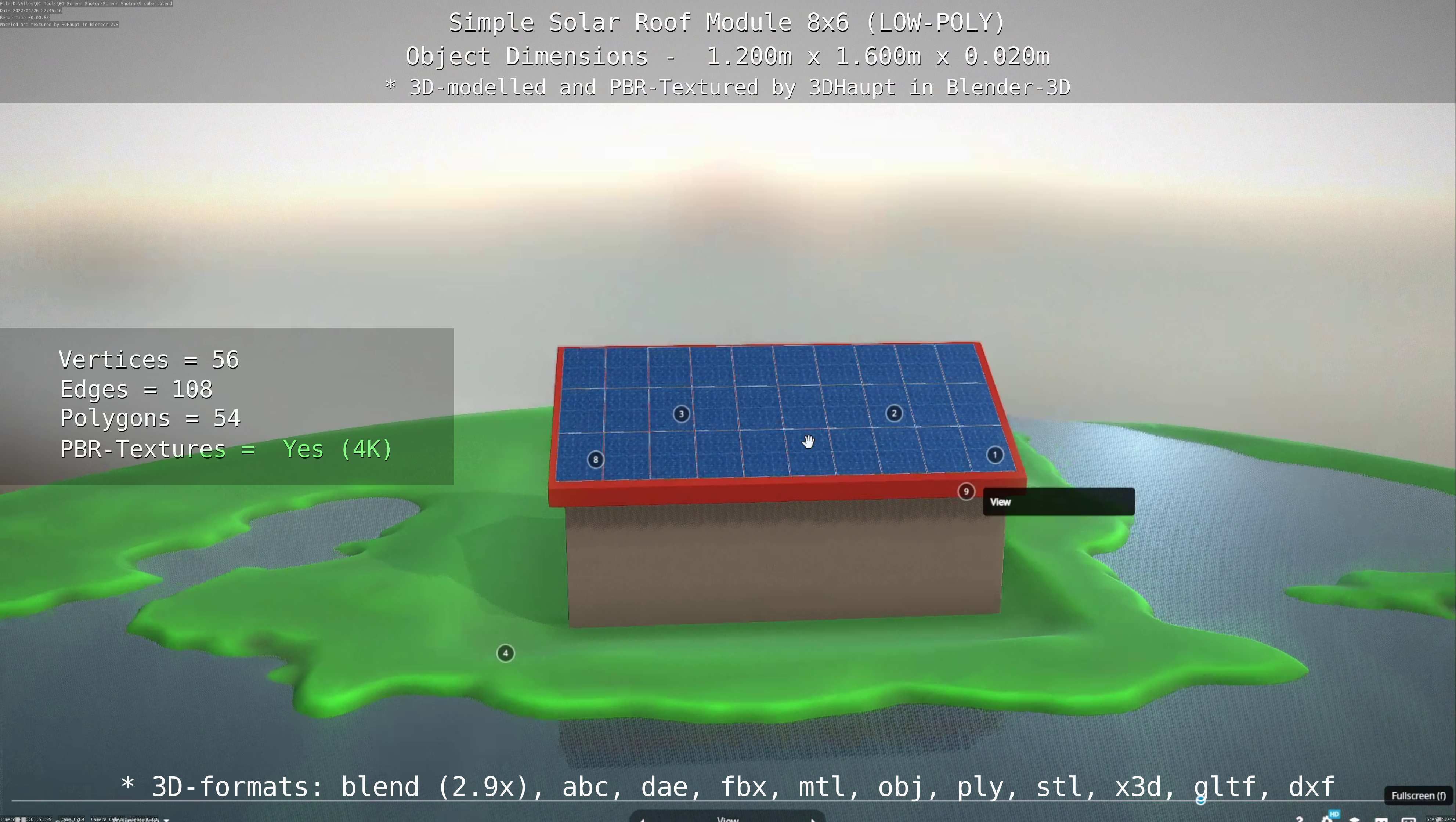 Simple Solar Roof Module 8x6 Low-poly 3D model_16
