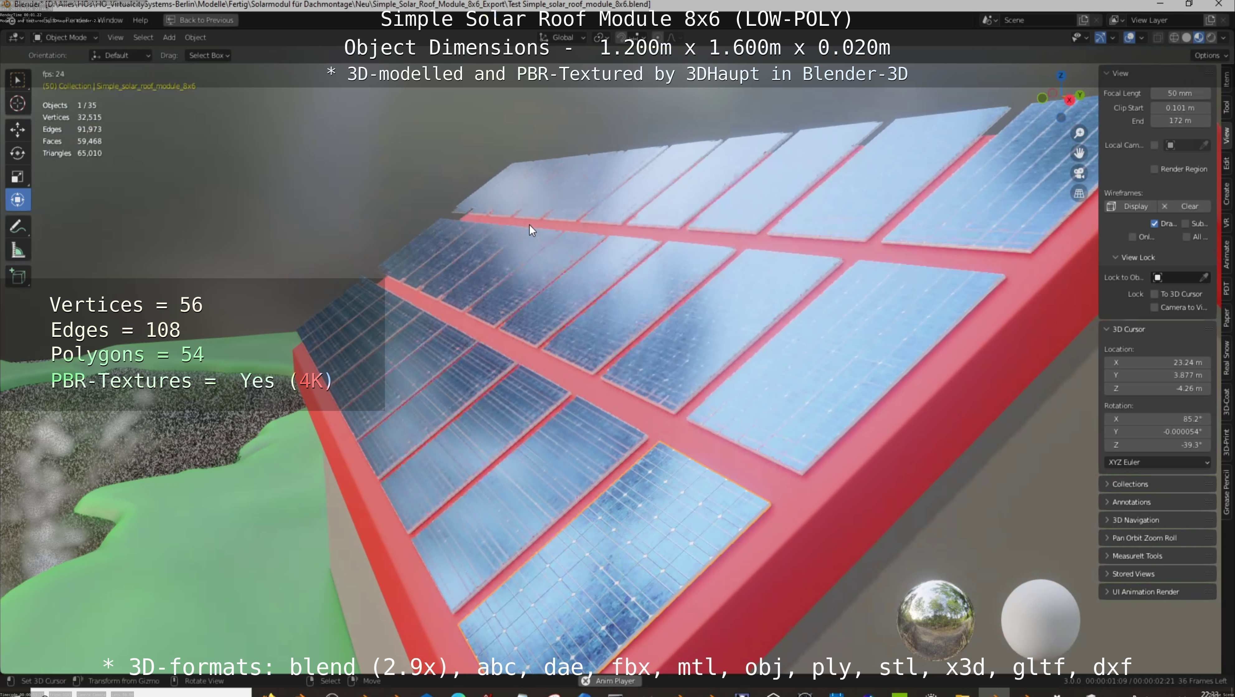 Simple Solar Roof Module 8x6 Low-poly 3D model_74