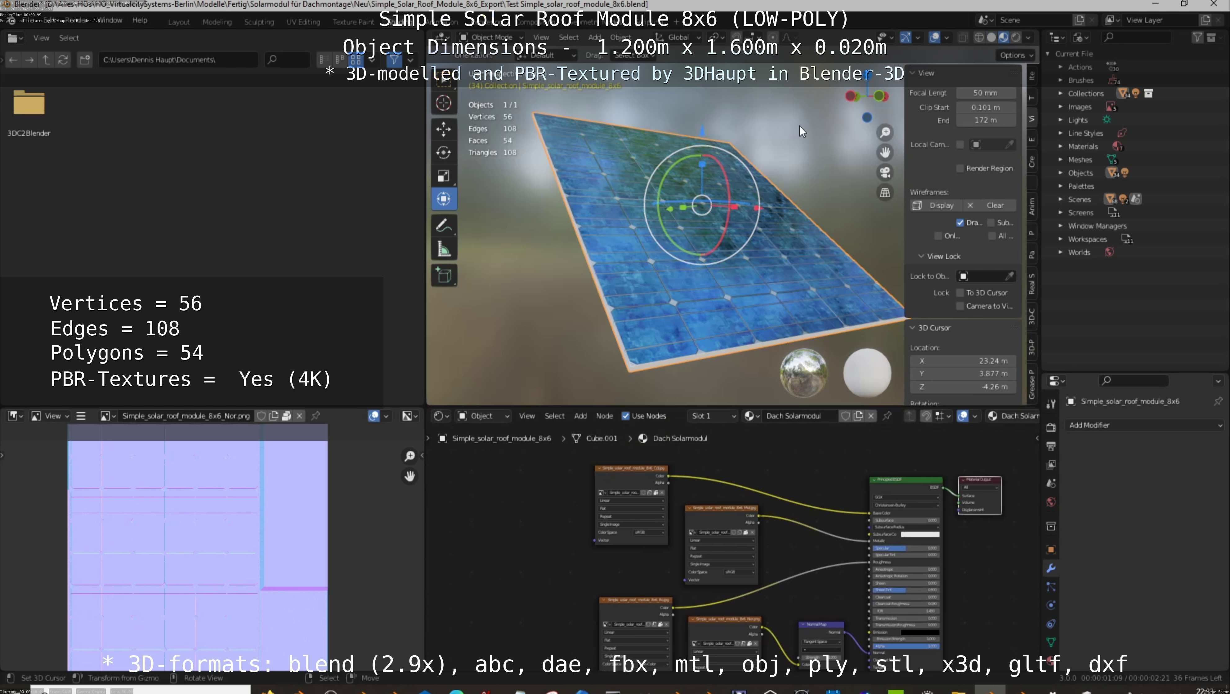 Simple Solar Roof Module 8x6 Low-poly 3D model_20