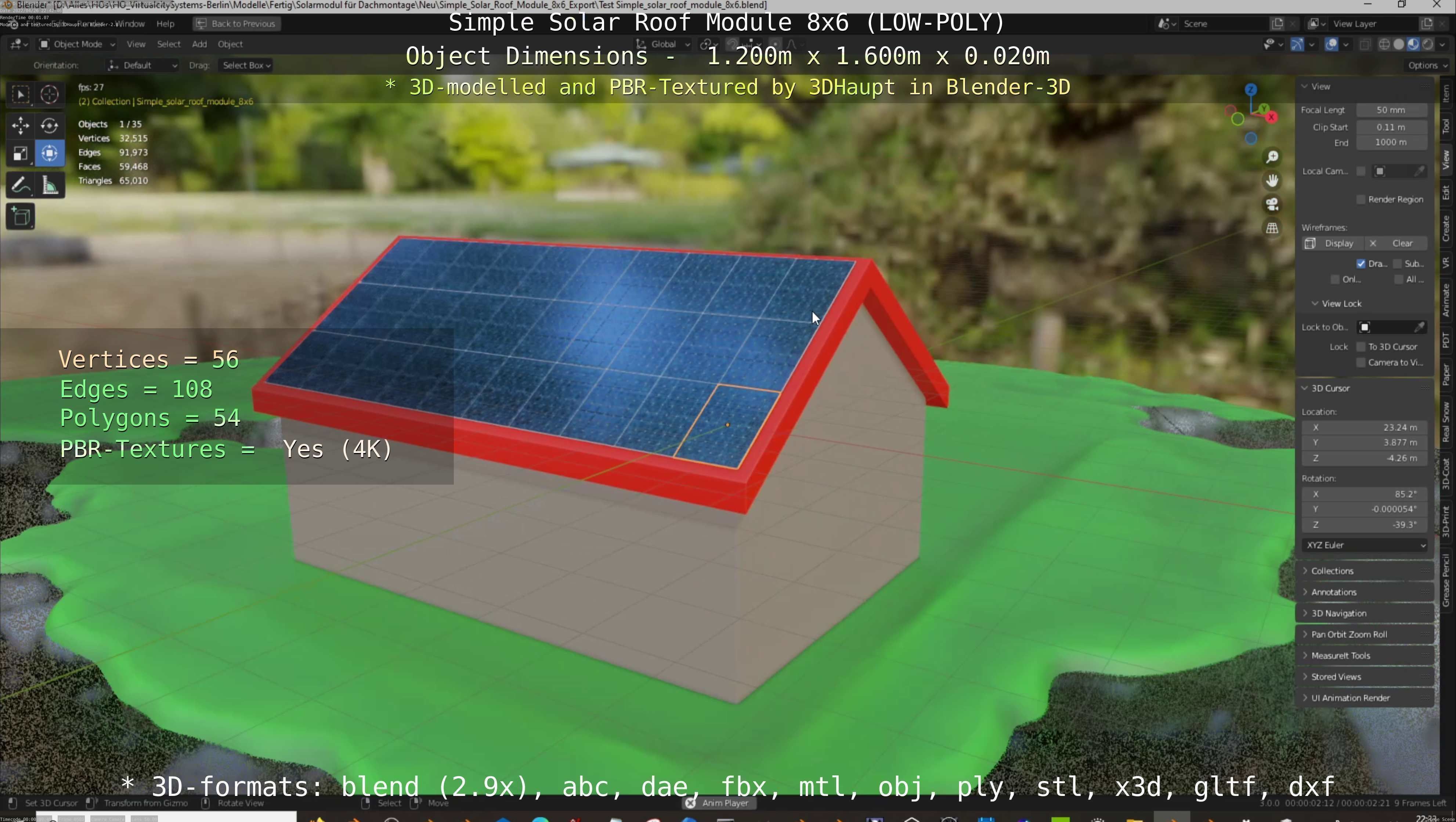 Simple Solar Roof Module 8x6 Low-poly 3D model_139