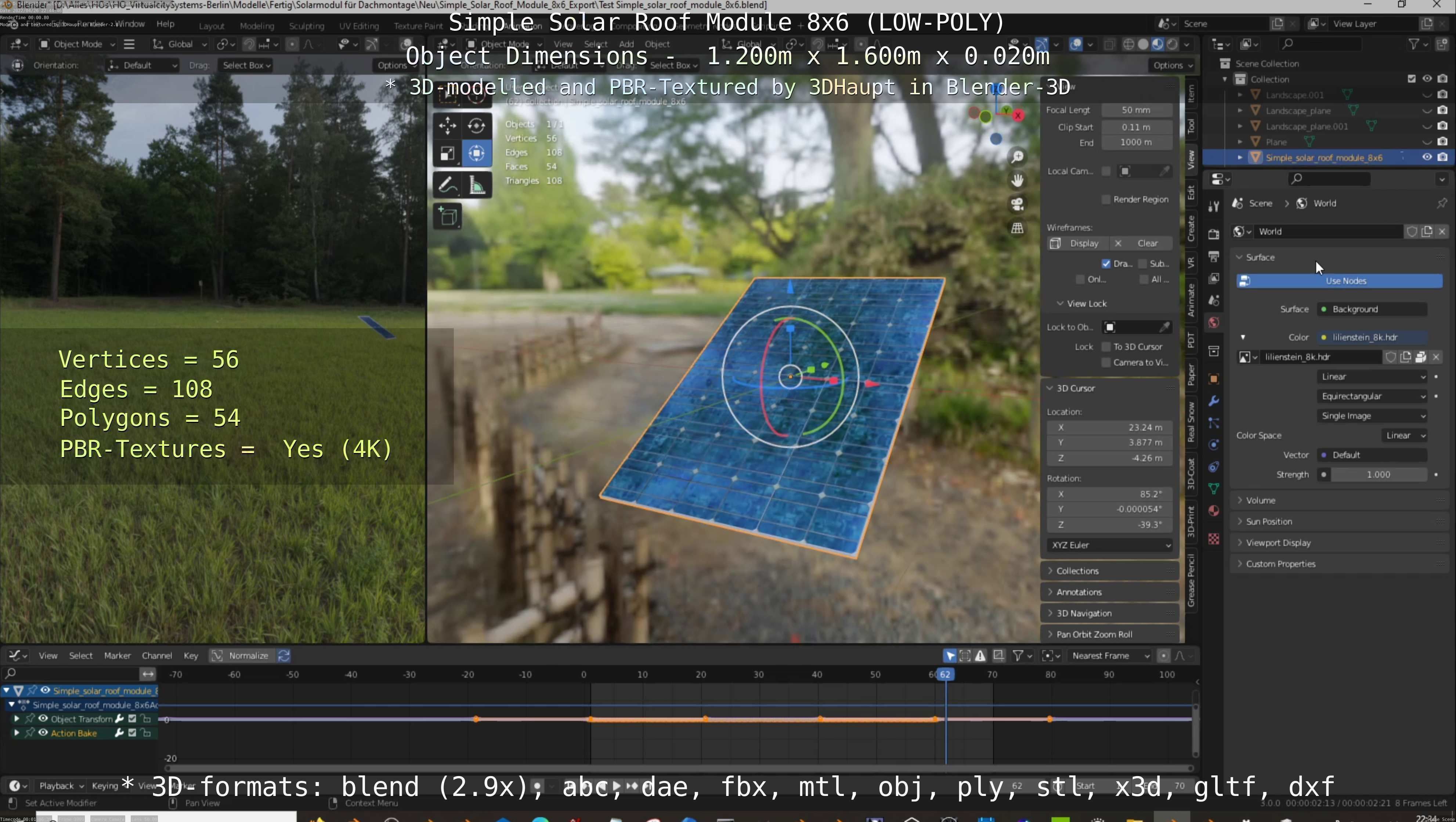 Simple Solar Roof Module 8x6 Low-poly 3D model_36