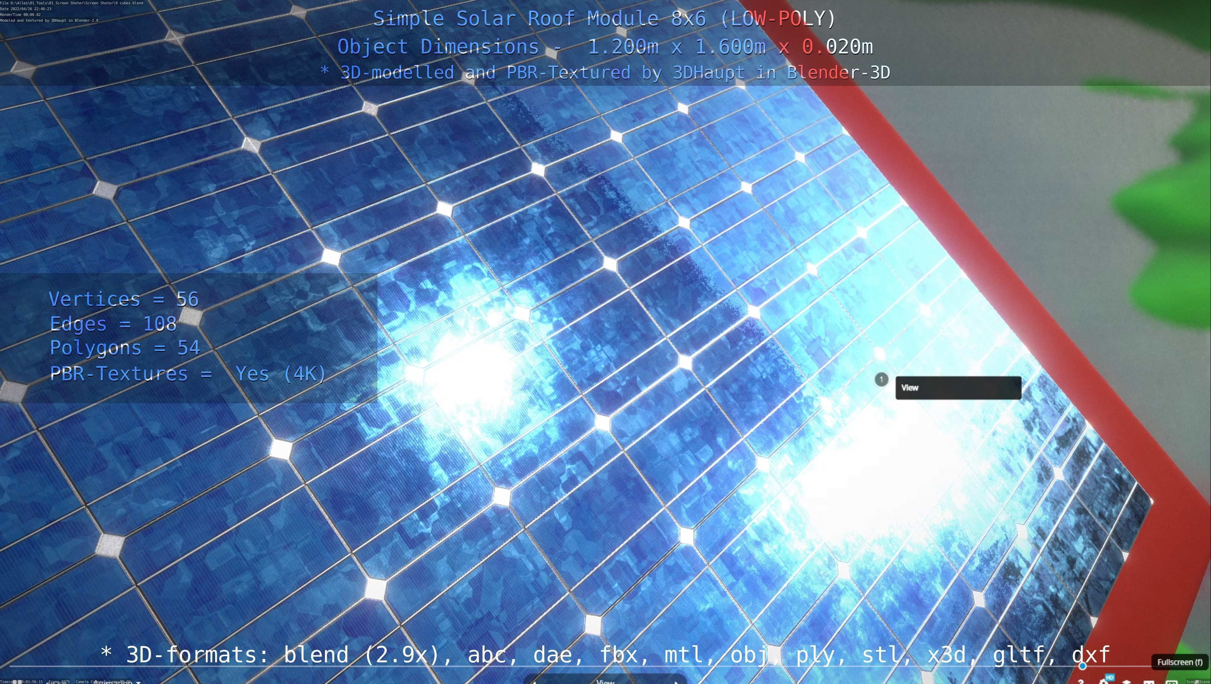 Simple Solar Roof Module 8x6 Low-poly 3D model_57