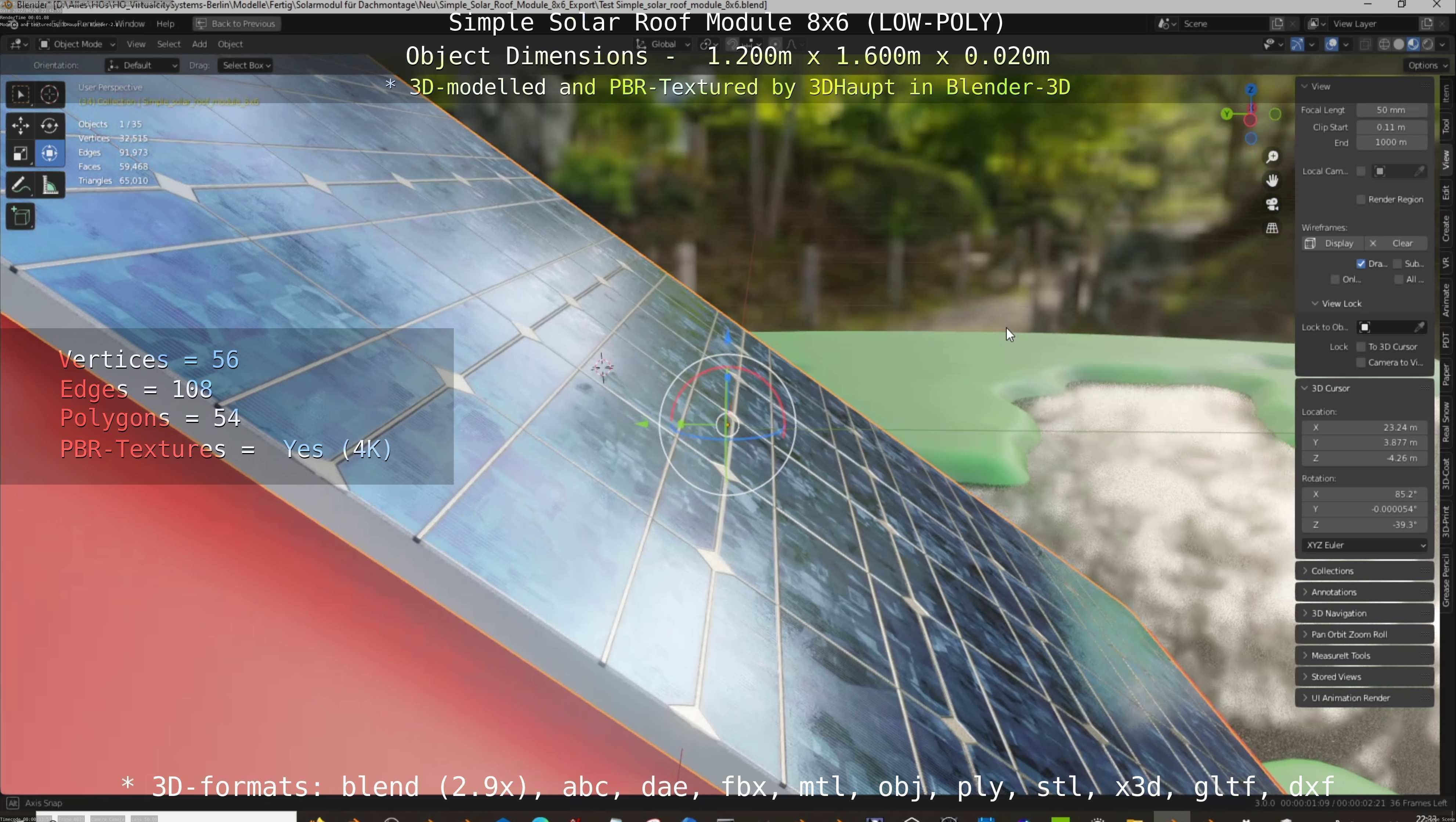 Simple Solar Roof Module 8x6 Low-poly 3D model_146