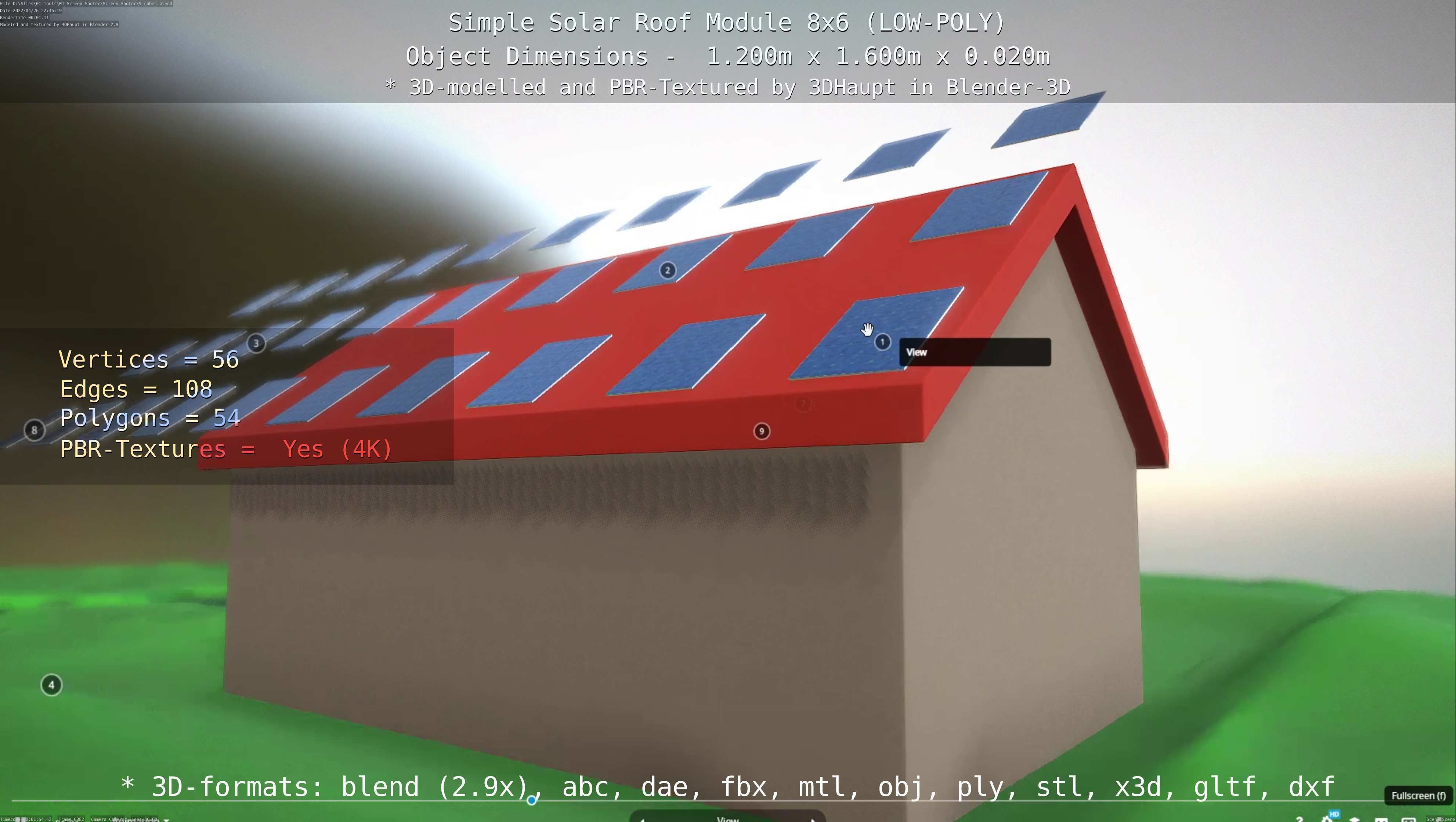 Simple Solar Roof Module 8x6 Low-poly 3D model_53