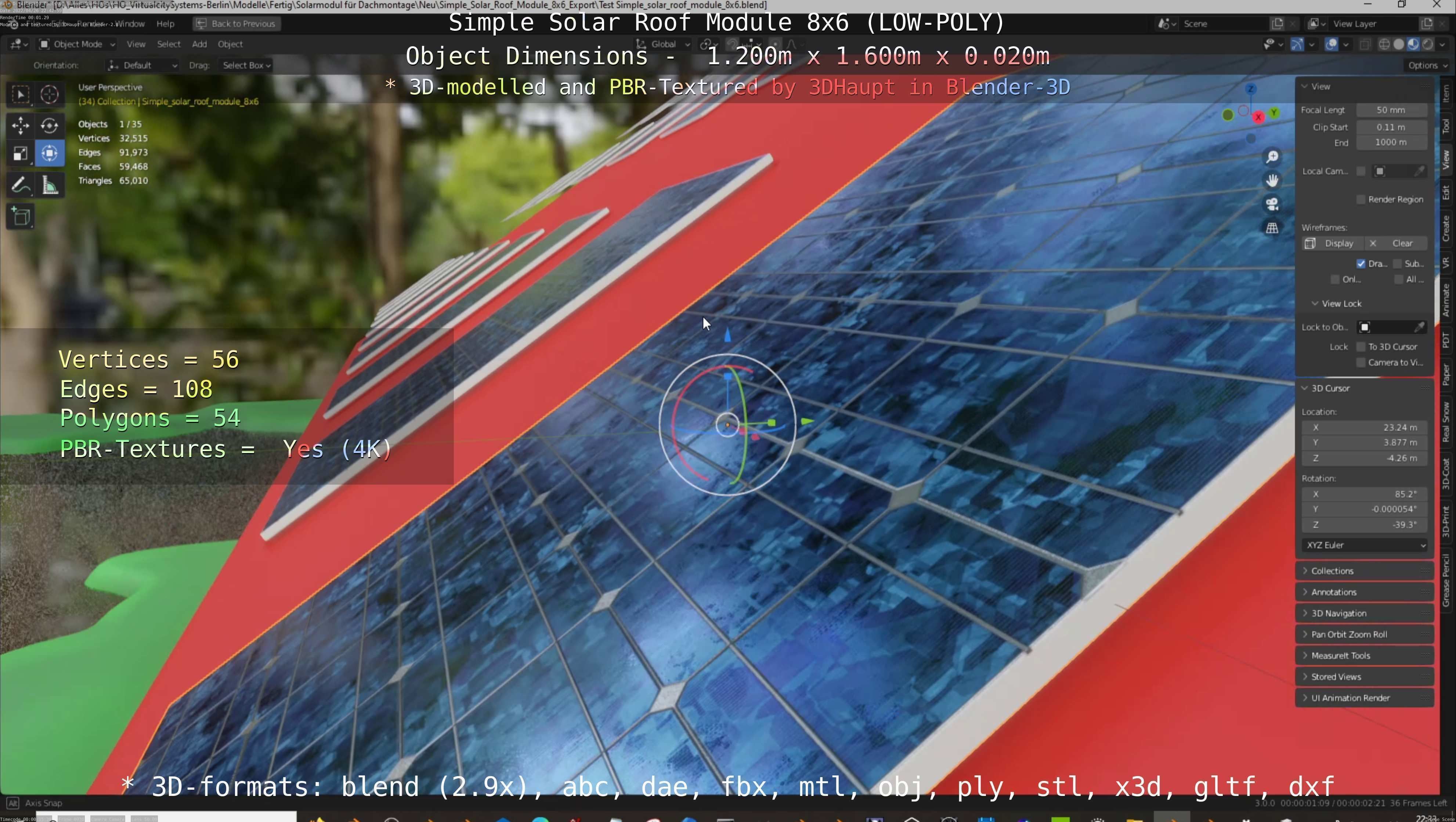 Simple Solar Roof Module 8x6 Low-poly 3D model_73