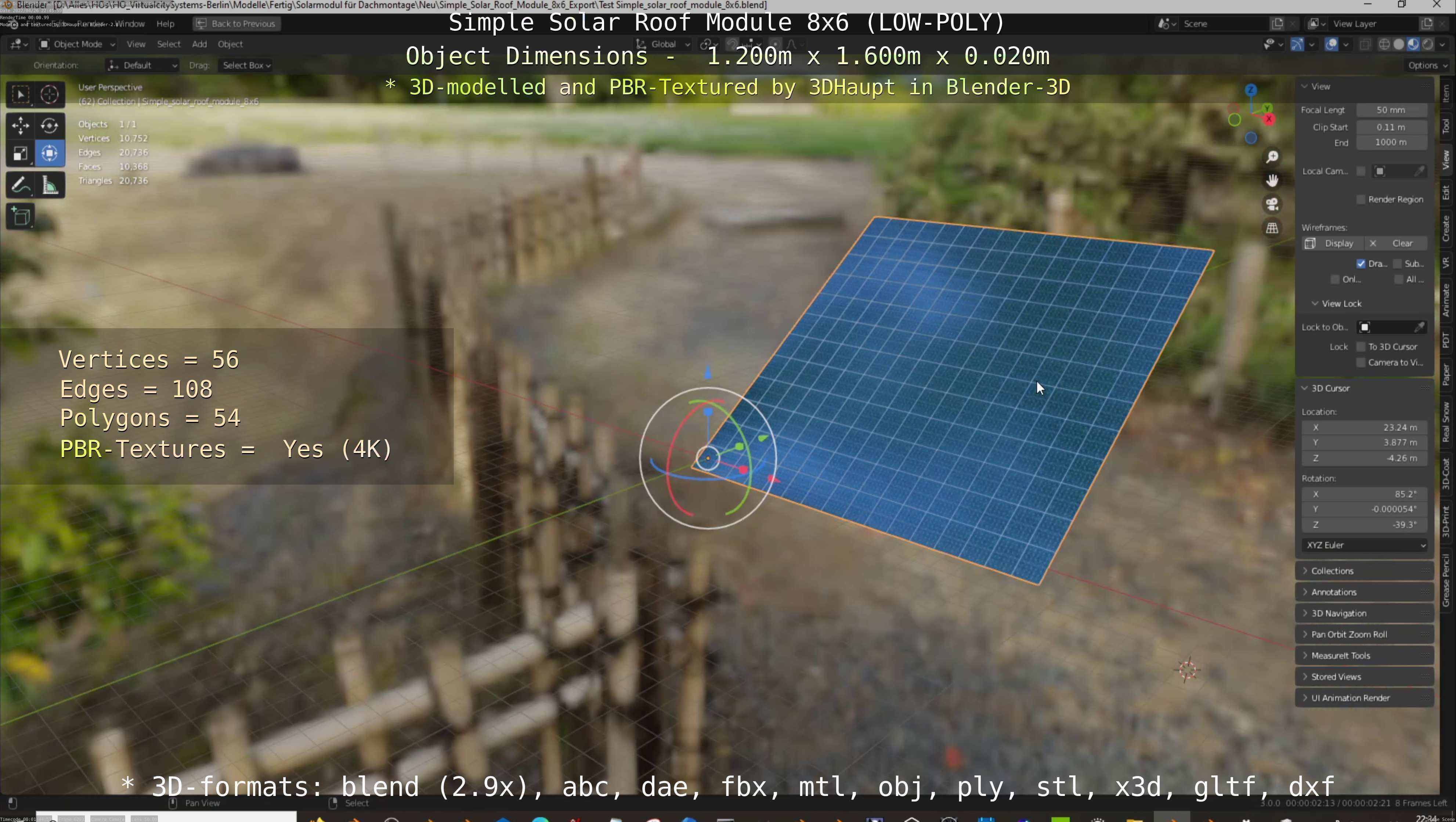 Simple Solar Roof Module 8x6 Low-poly 3D model_114
