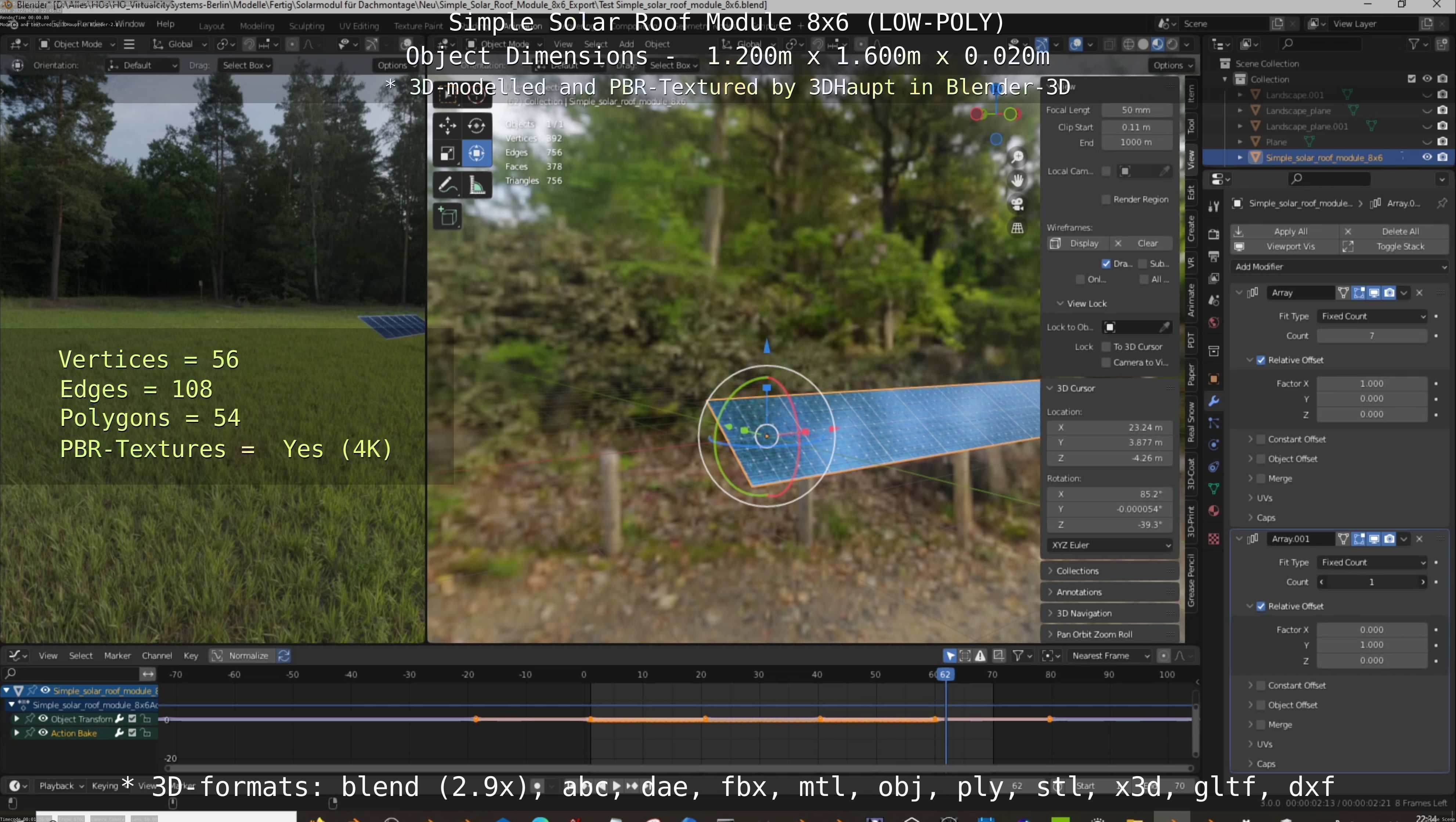 Simple Solar Roof Module 8x6 Low-poly 3D model_108