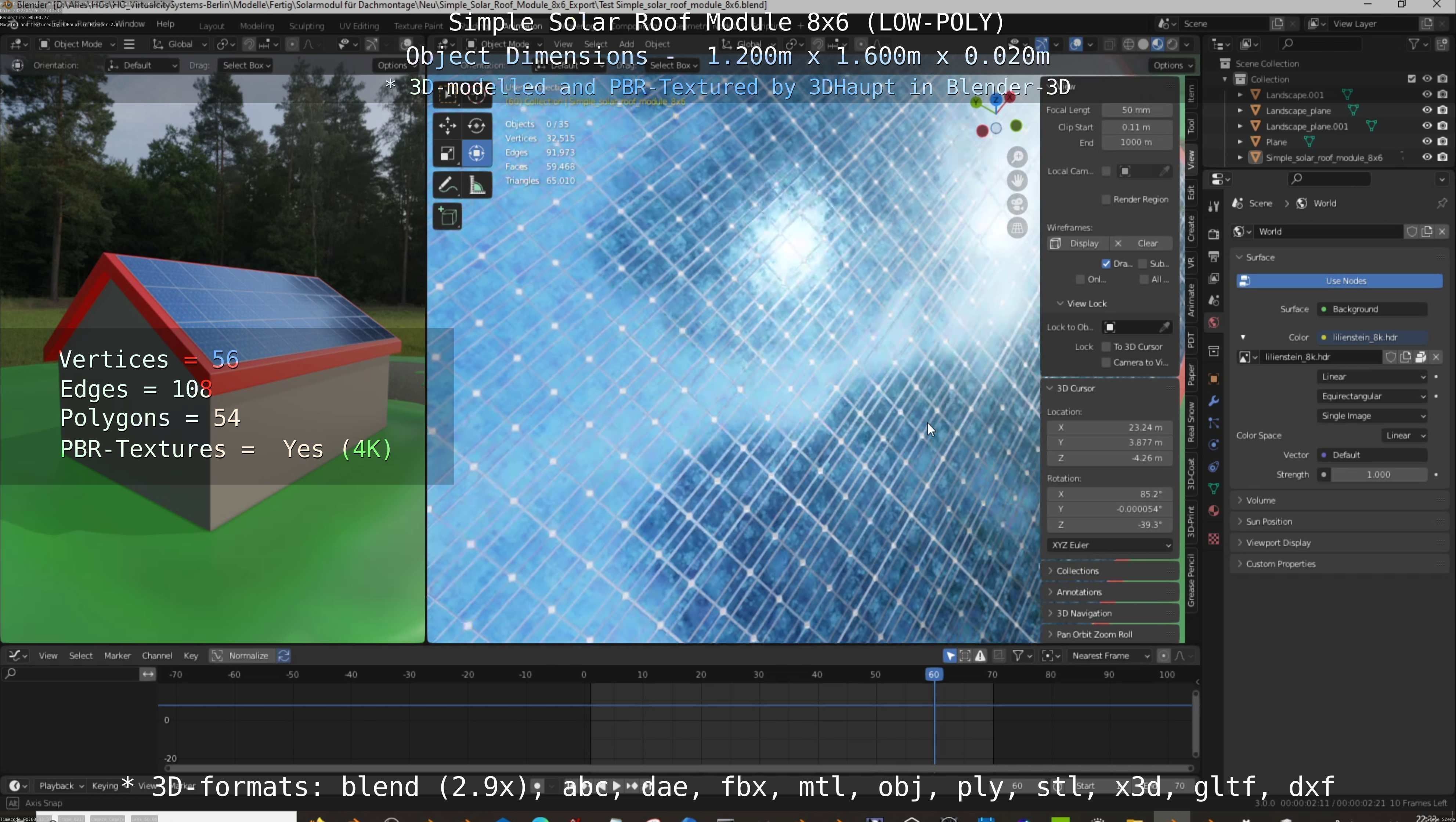 Simple Solar Roof Module 8x6 Low-poly 3D model_66