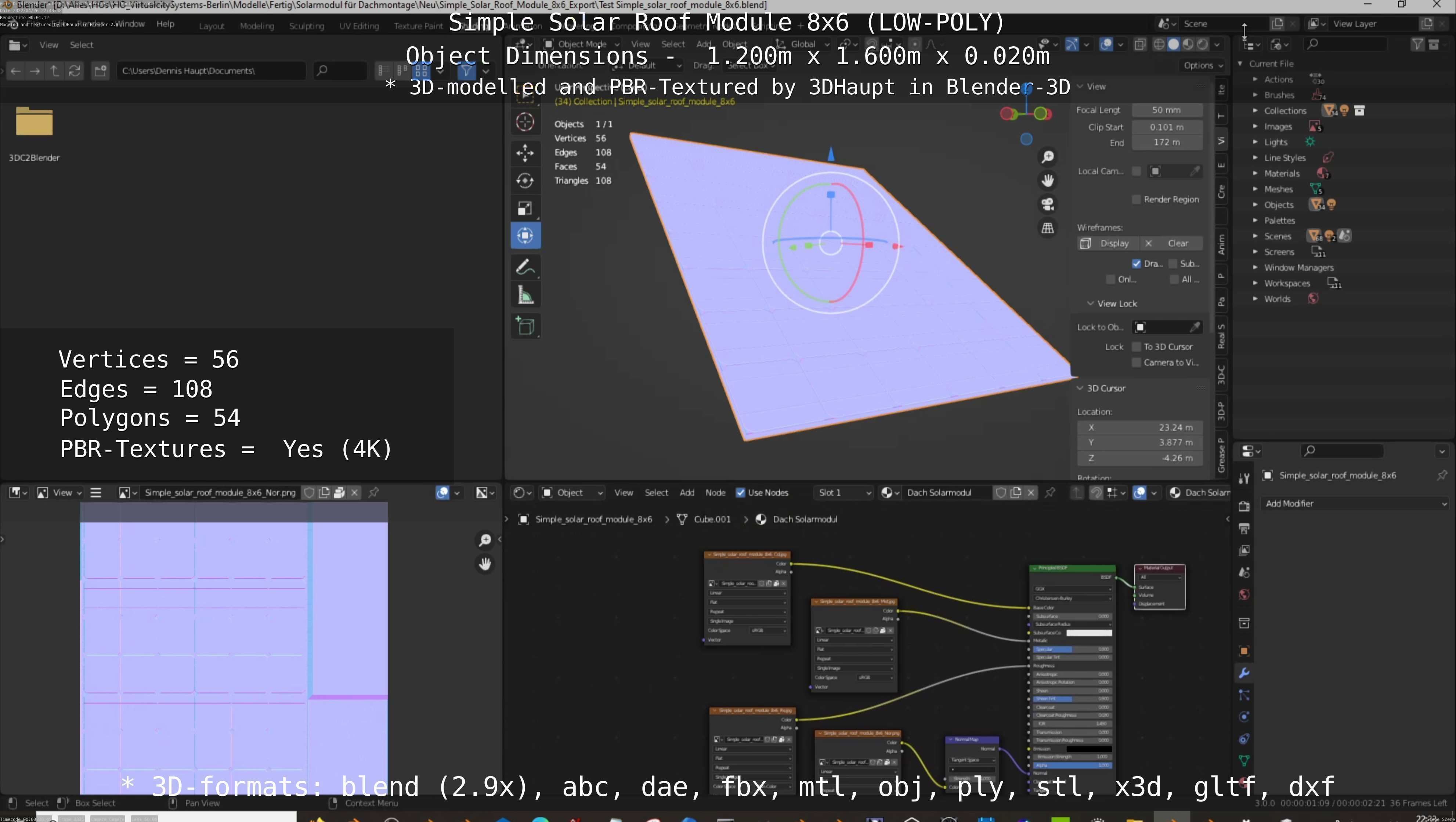 Simple Solar Roof Module 8x6 Low-poly 3D model_69