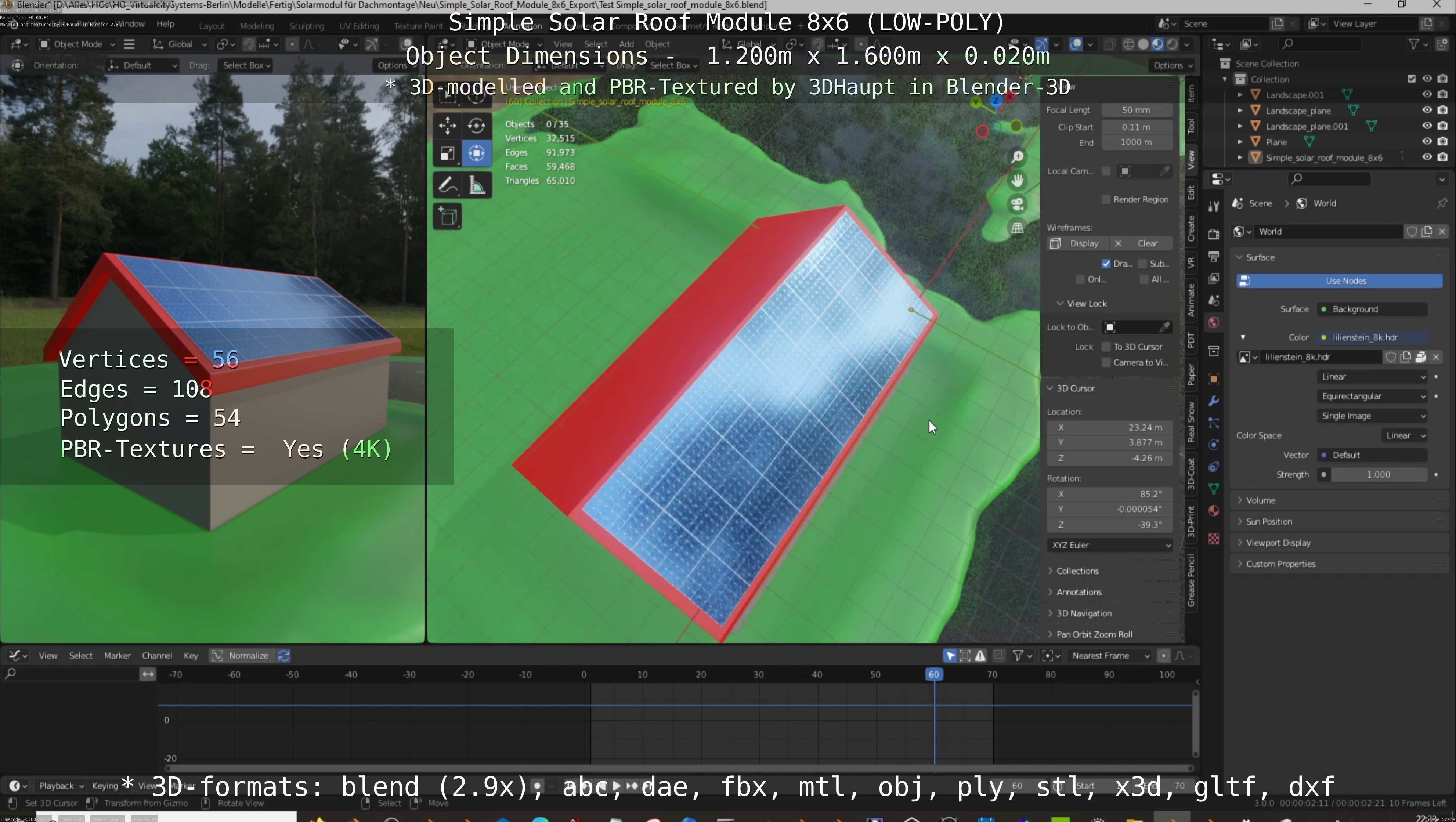 Simple Solar Roof Module 8x6 Low-poly 3D model_132