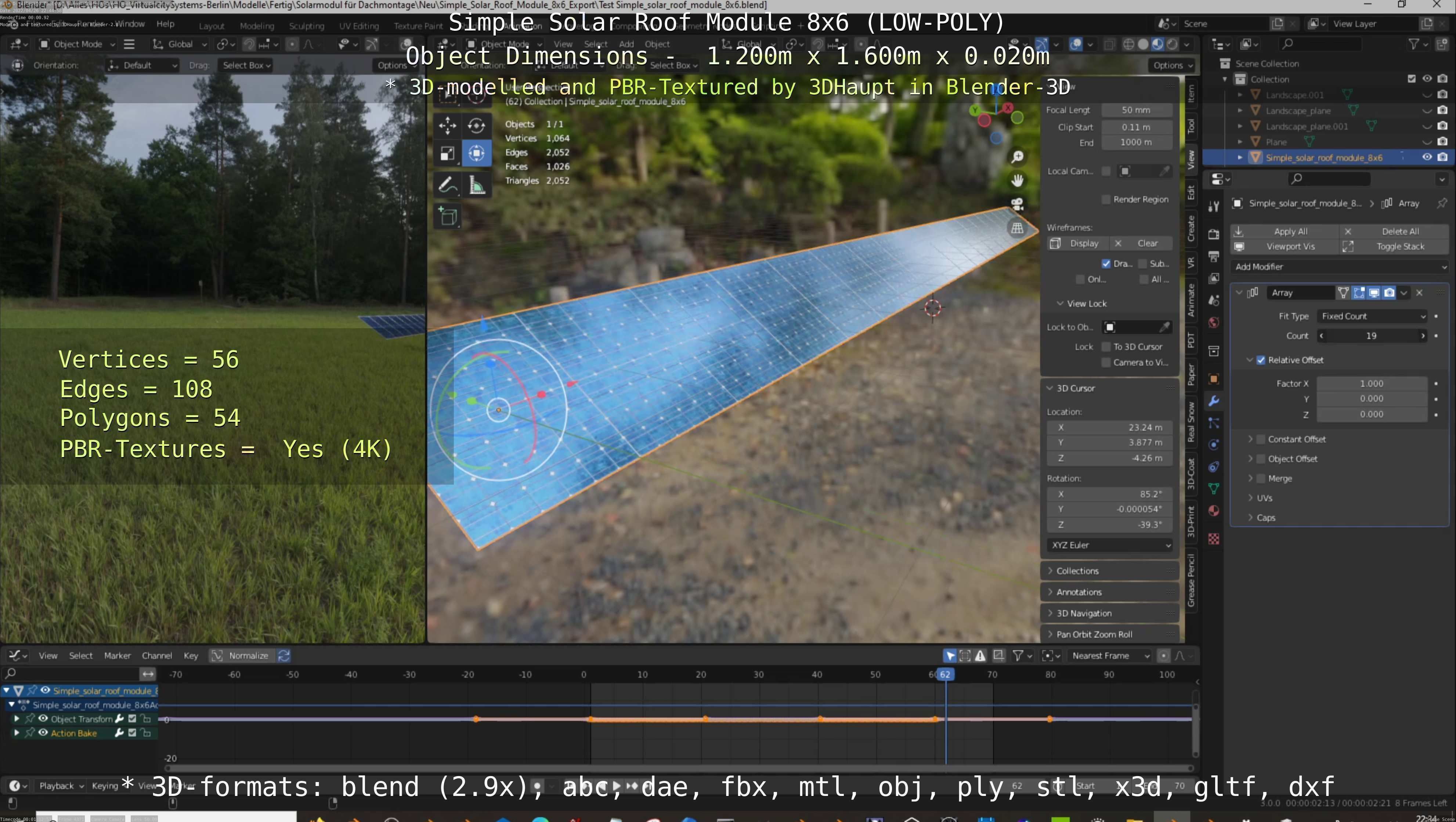 Simple Solar Roof Module 8x6 Low-poly 3D model_93