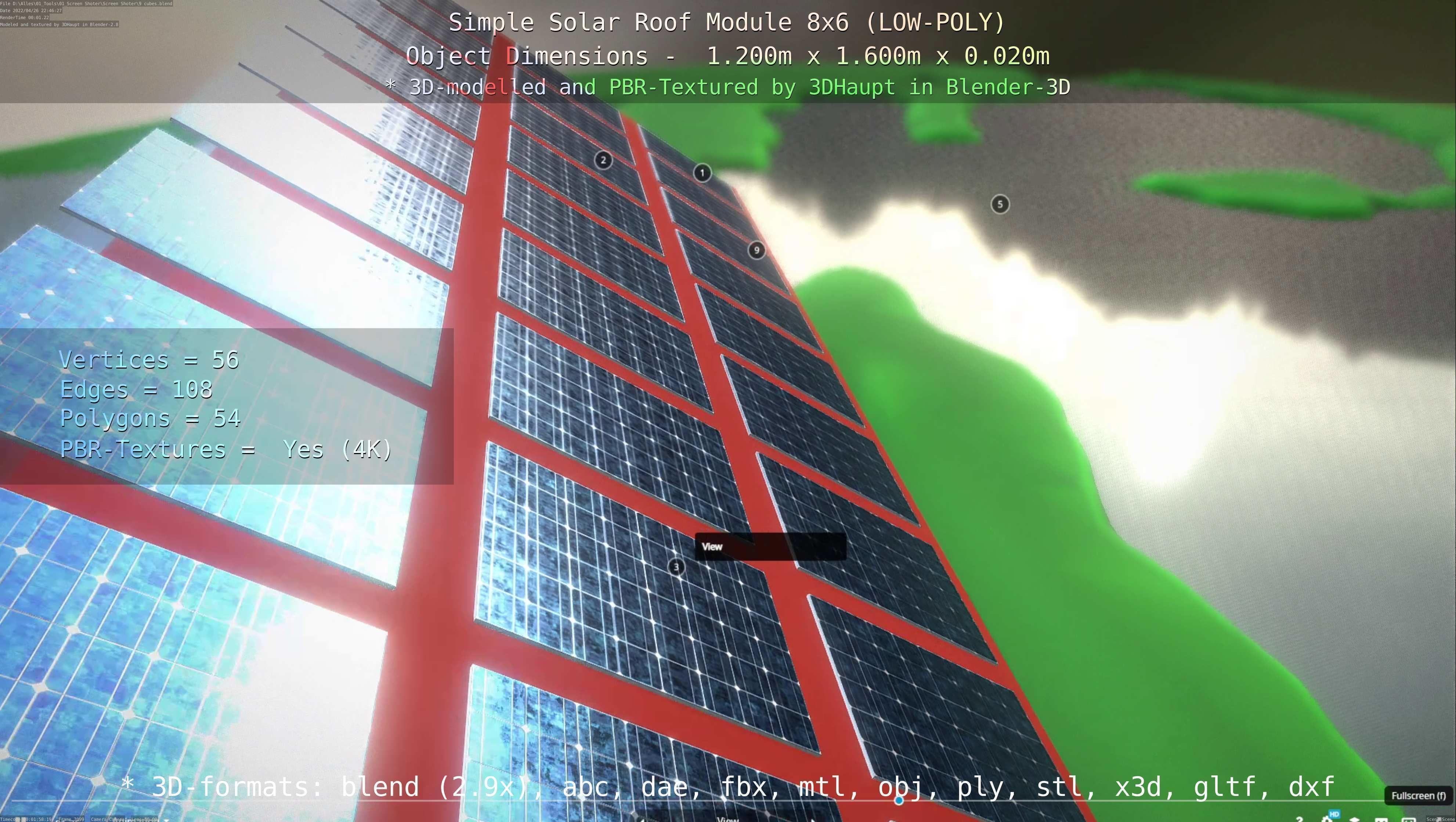 Simple Solar Roof Module 8x6 Low-poly 3D model_52