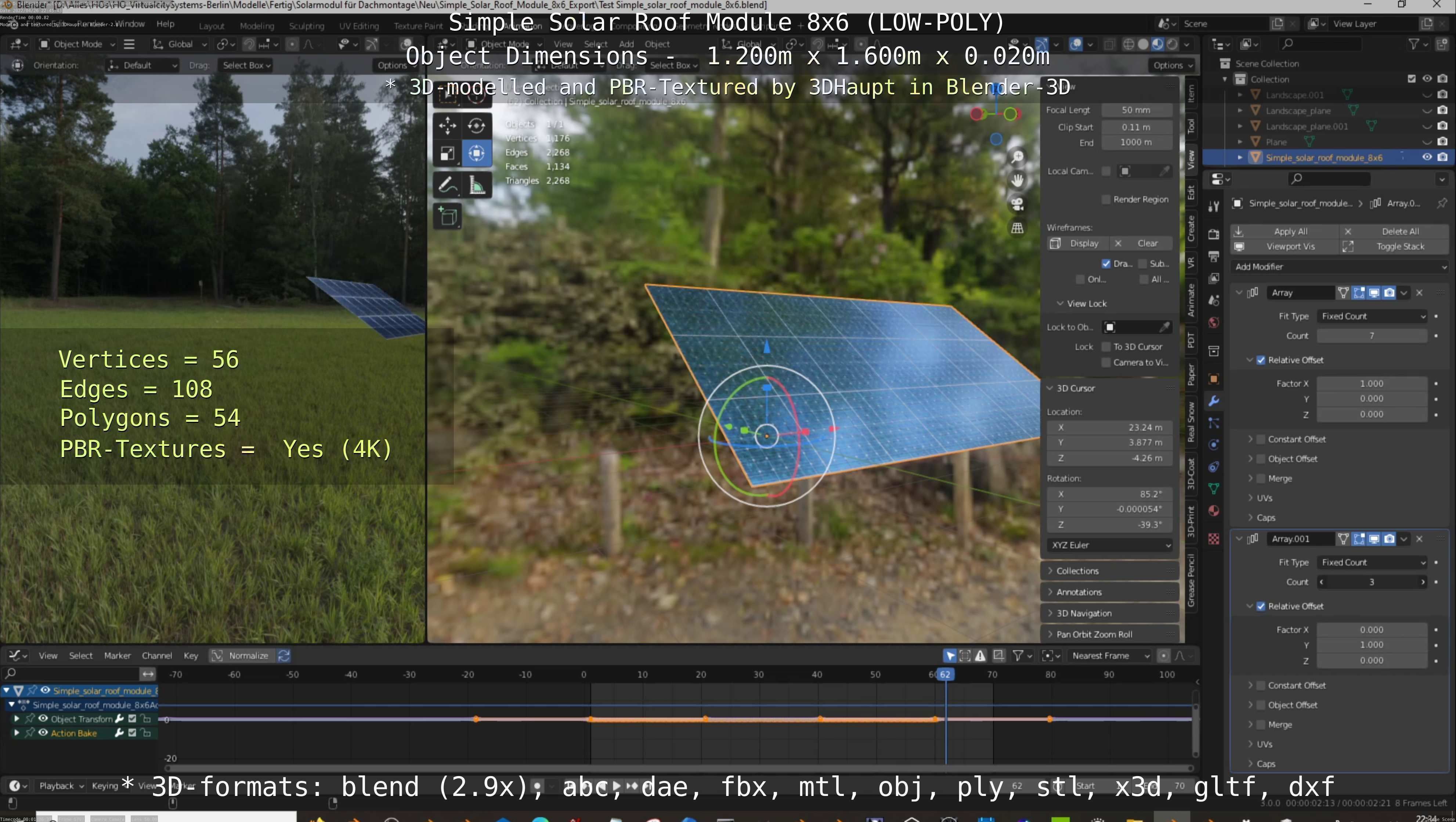 Simple Solar Roof Module 8x6 Low-poly 3D model_42