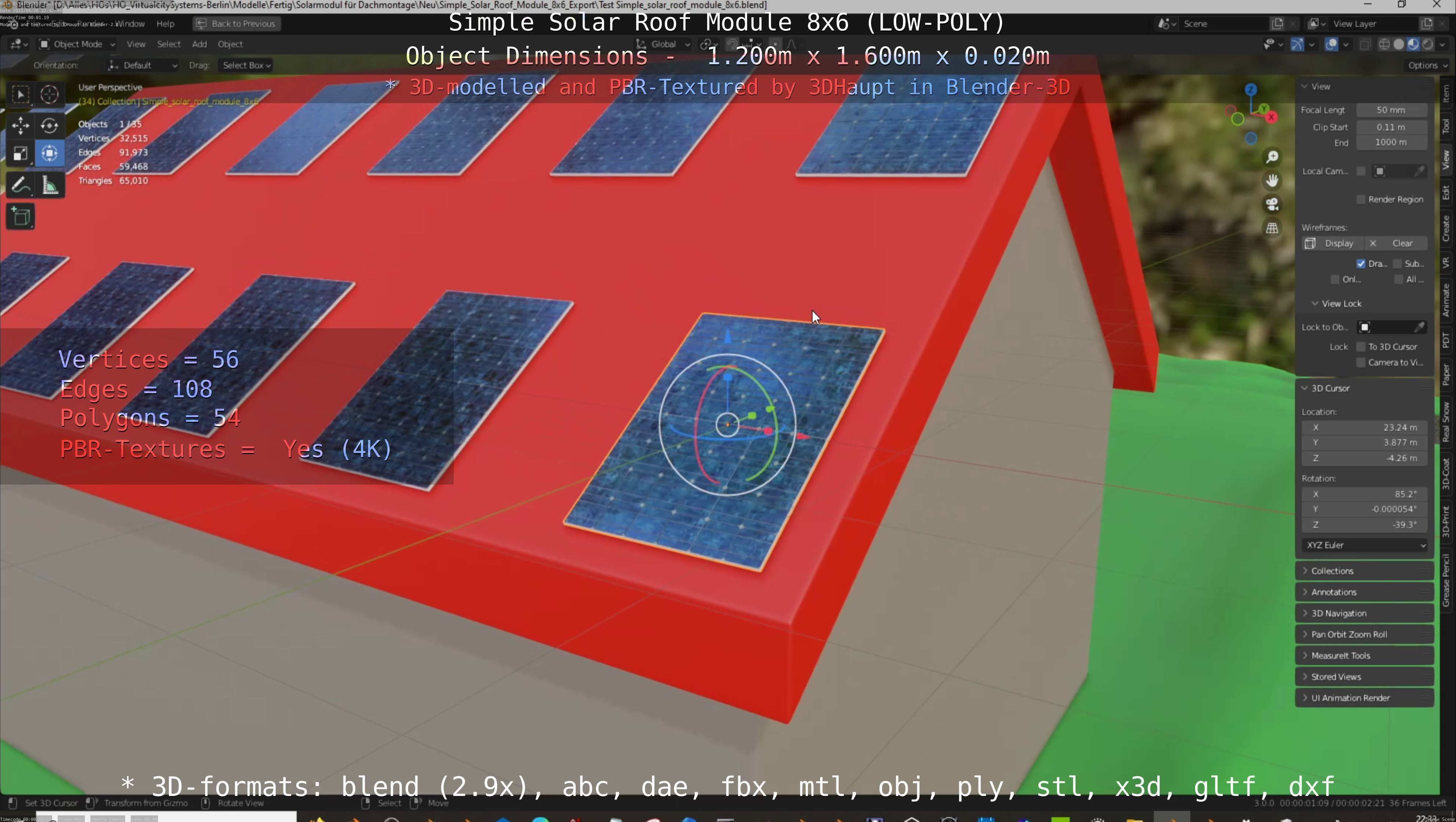 Simple Solar Roof Module 8x6 Low-poly 3D model_141