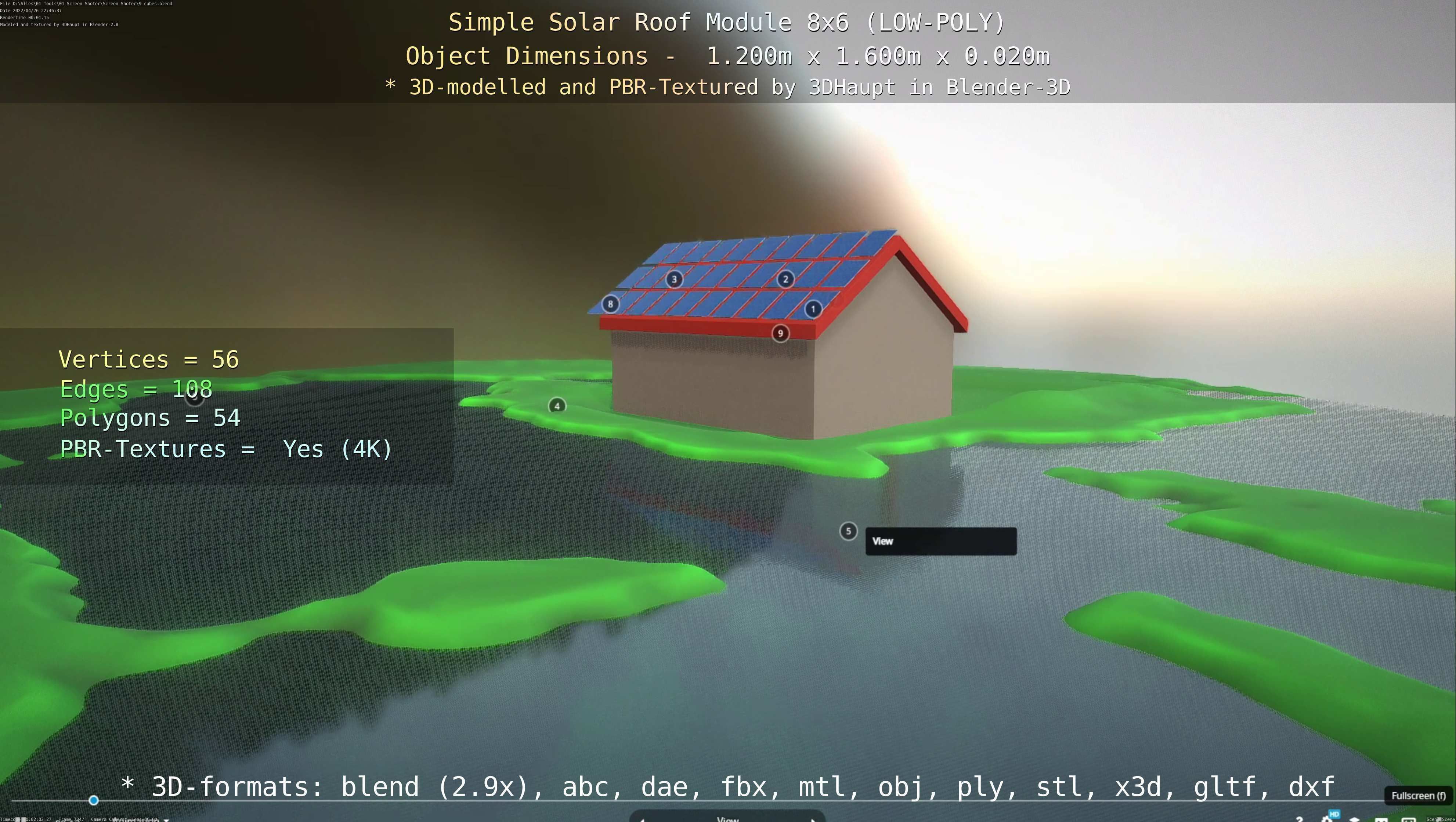 Simple Solar Roof Module 8x6 Low-poly 3D model_72