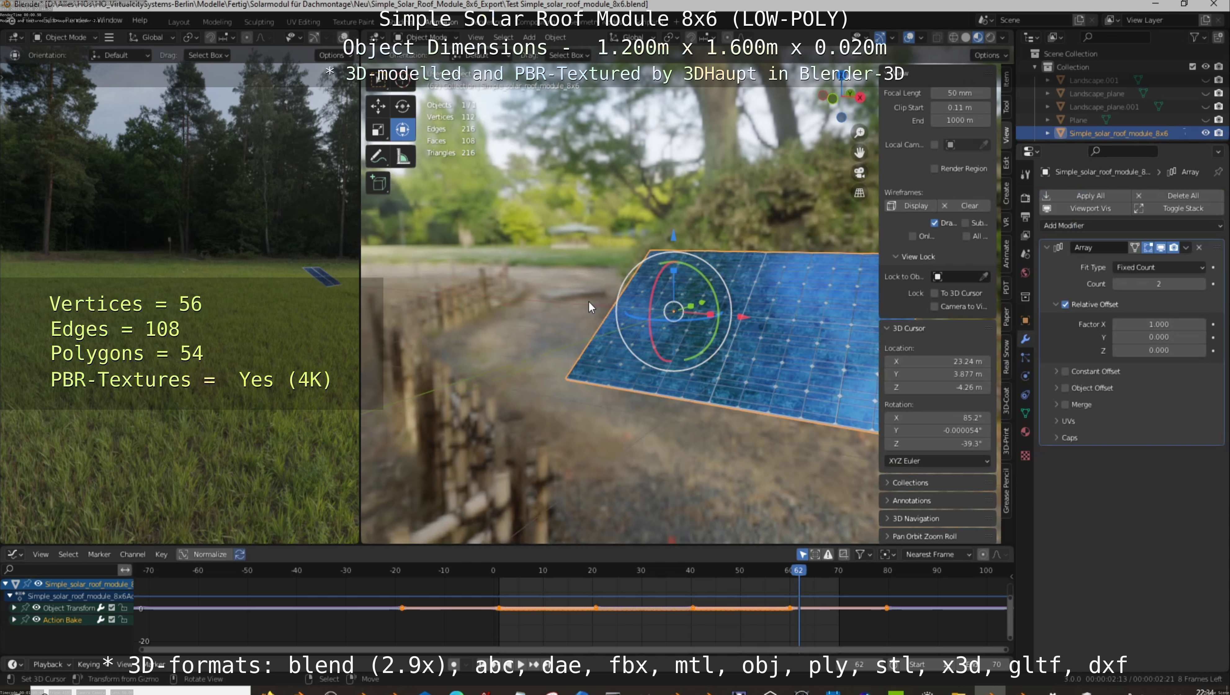 Simple Solar Roof Module 8x6 Low-poly 3D model_90