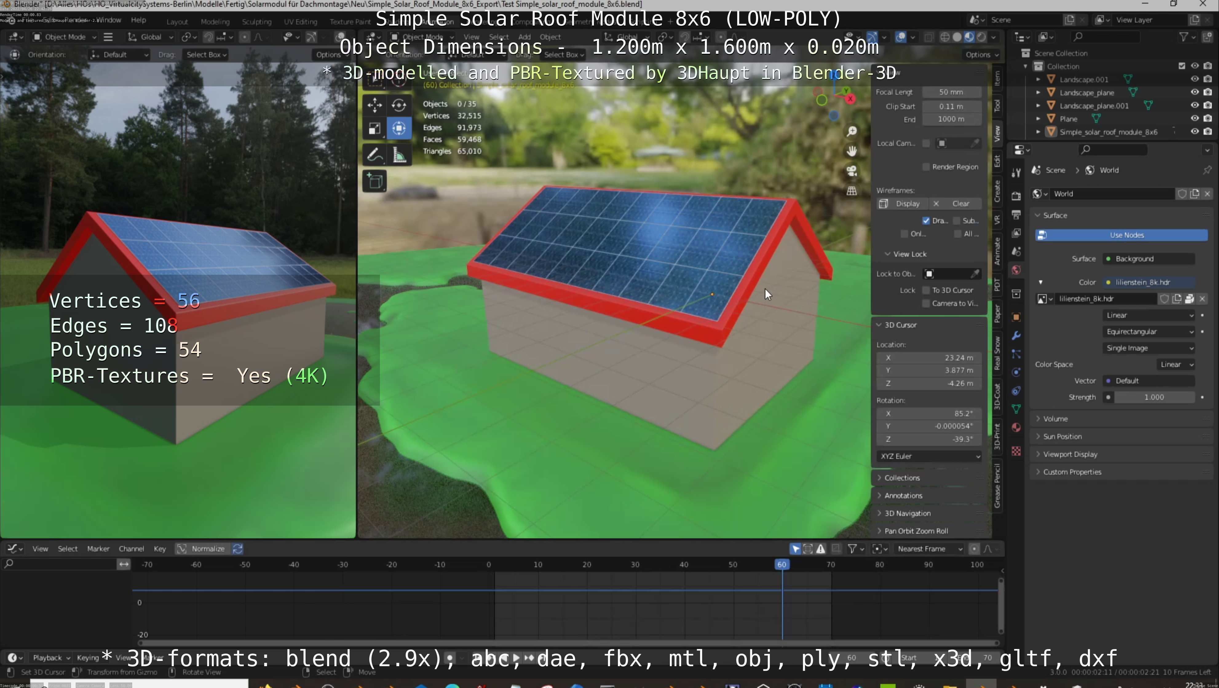 Simple Solar Roof Module 8x6 Low-poly 3D model_61