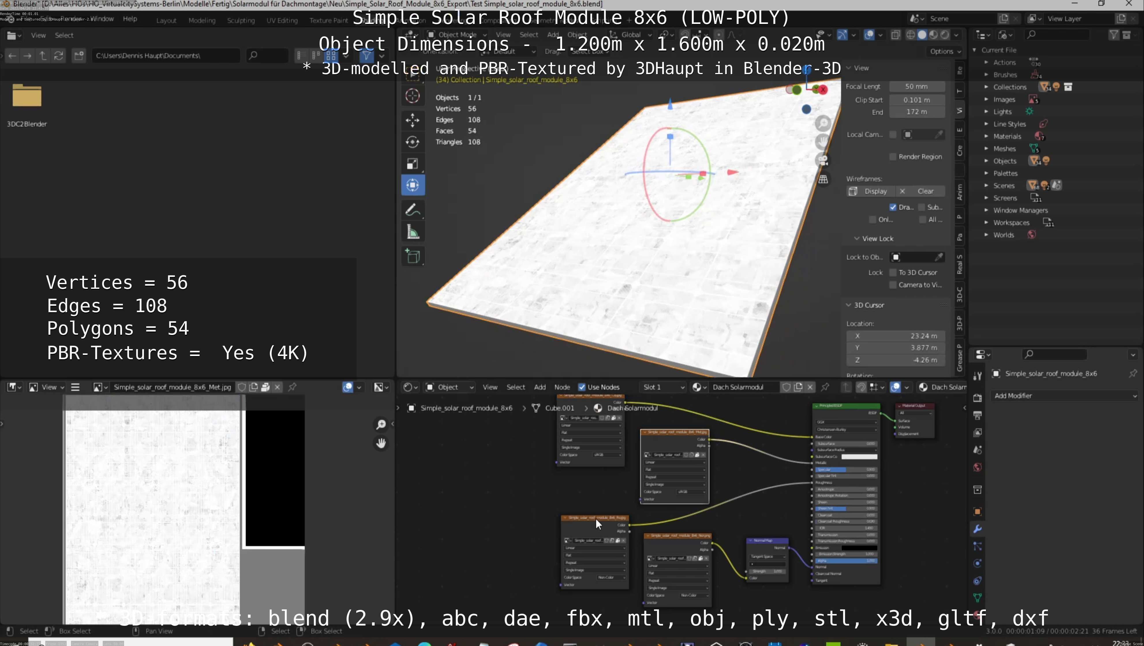 Simple Solar Roof Module 8x6 Low-poly 3D model_67