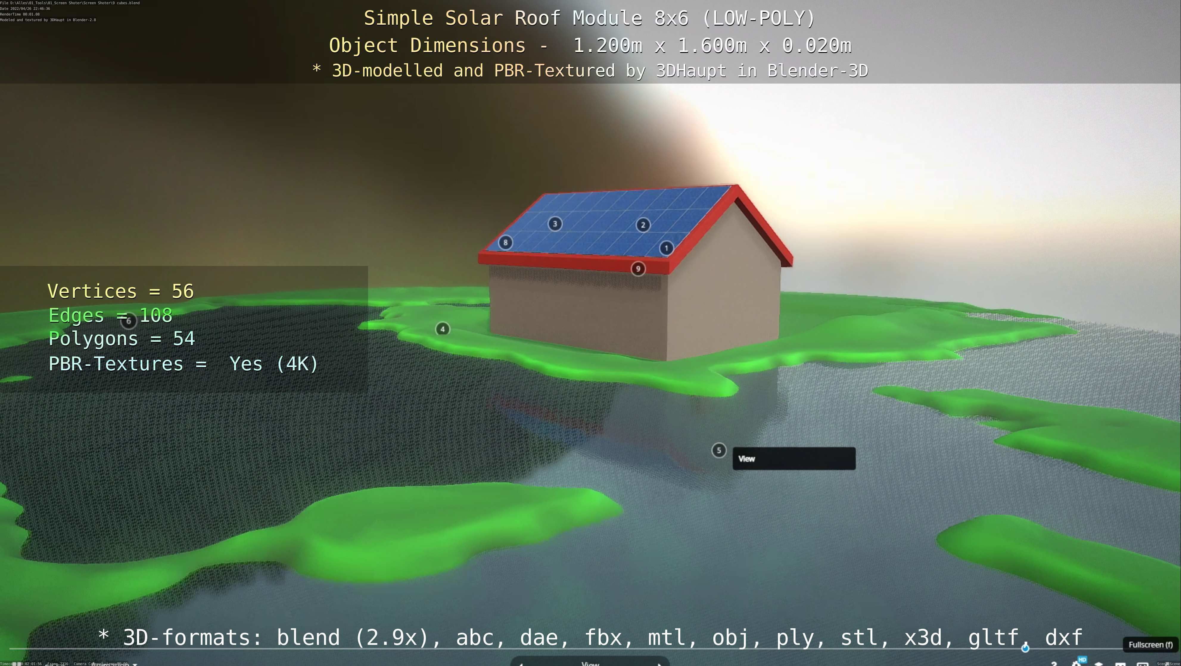 Simple Solar Roof Module 8x6 Low-poly 3D model_129