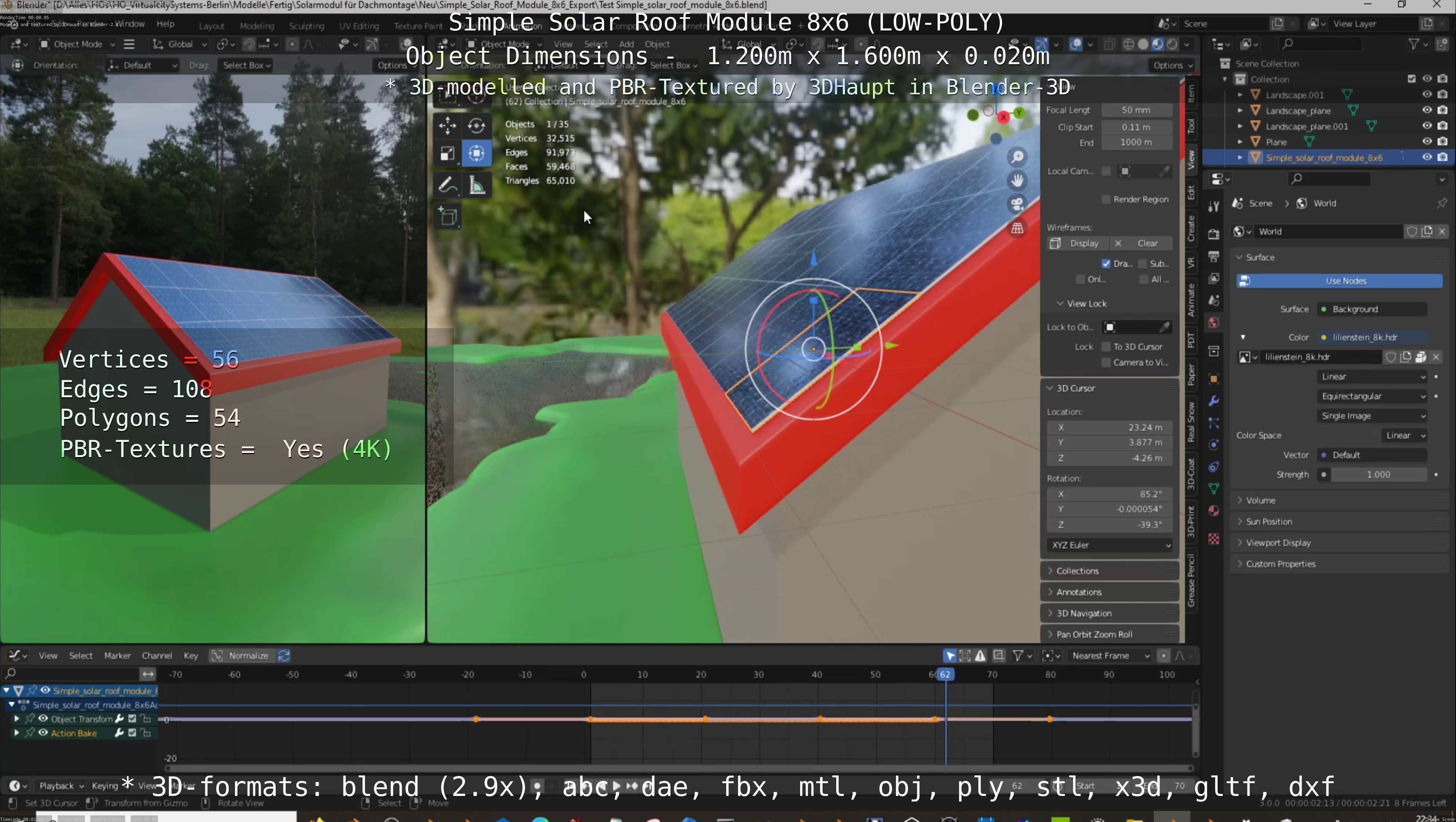 Simple Solar Roof Module 8x6 Low-poly 3D model_80