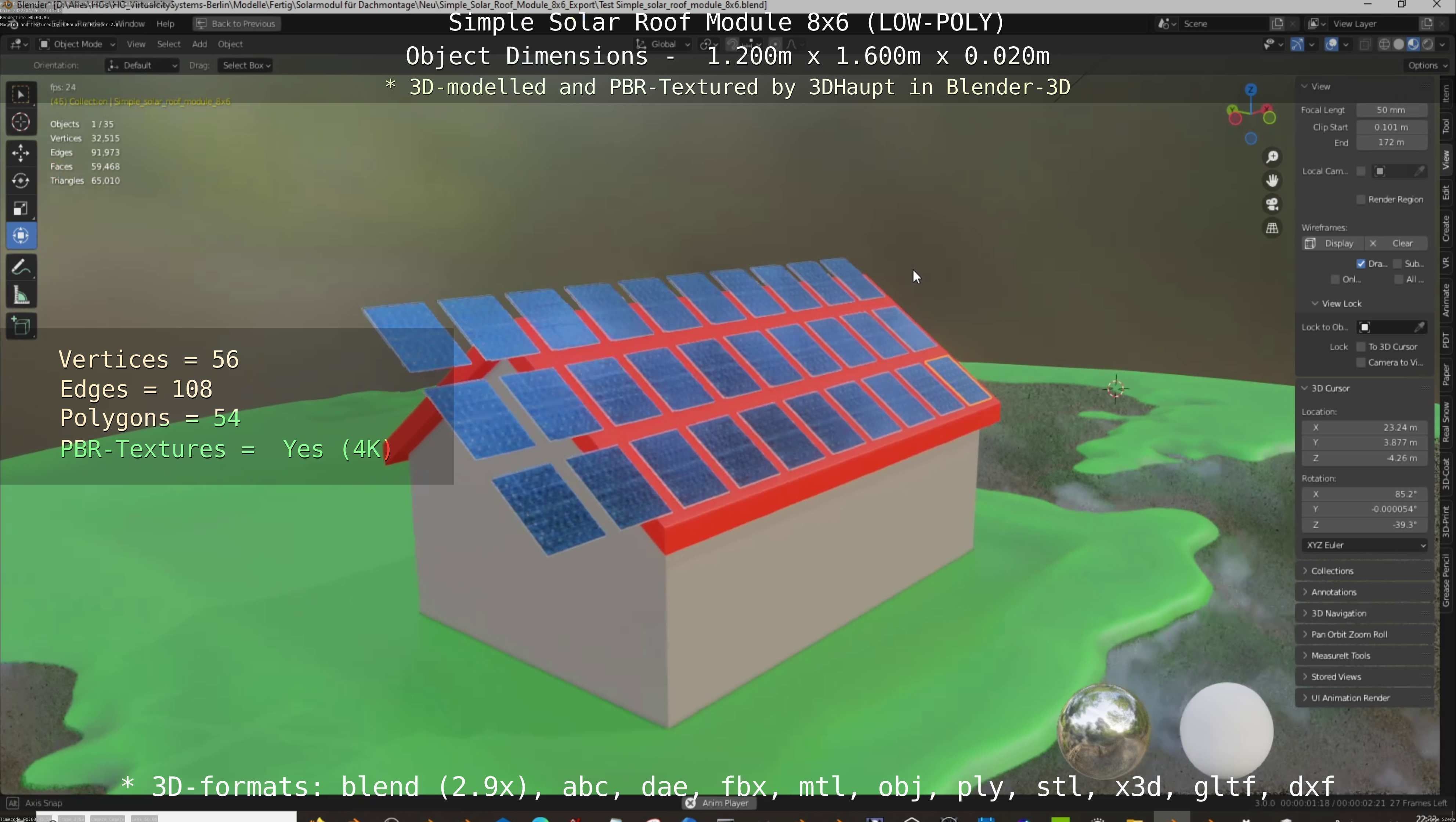 Simple Solar Roof Module 8x6 Low-poly 3D model_21