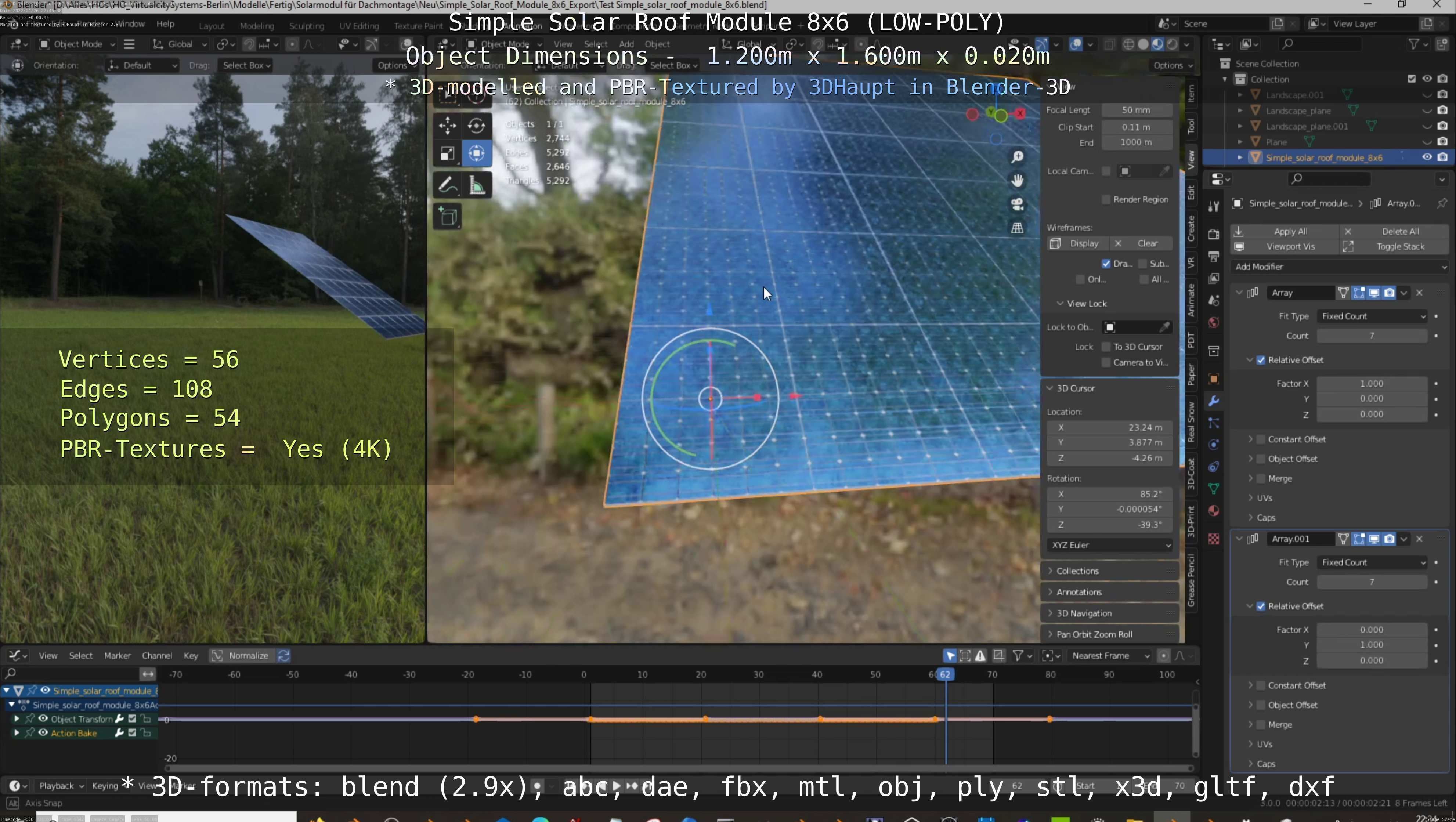 Simple Solar Roof Module 8x6 Low-poly 3D model_107