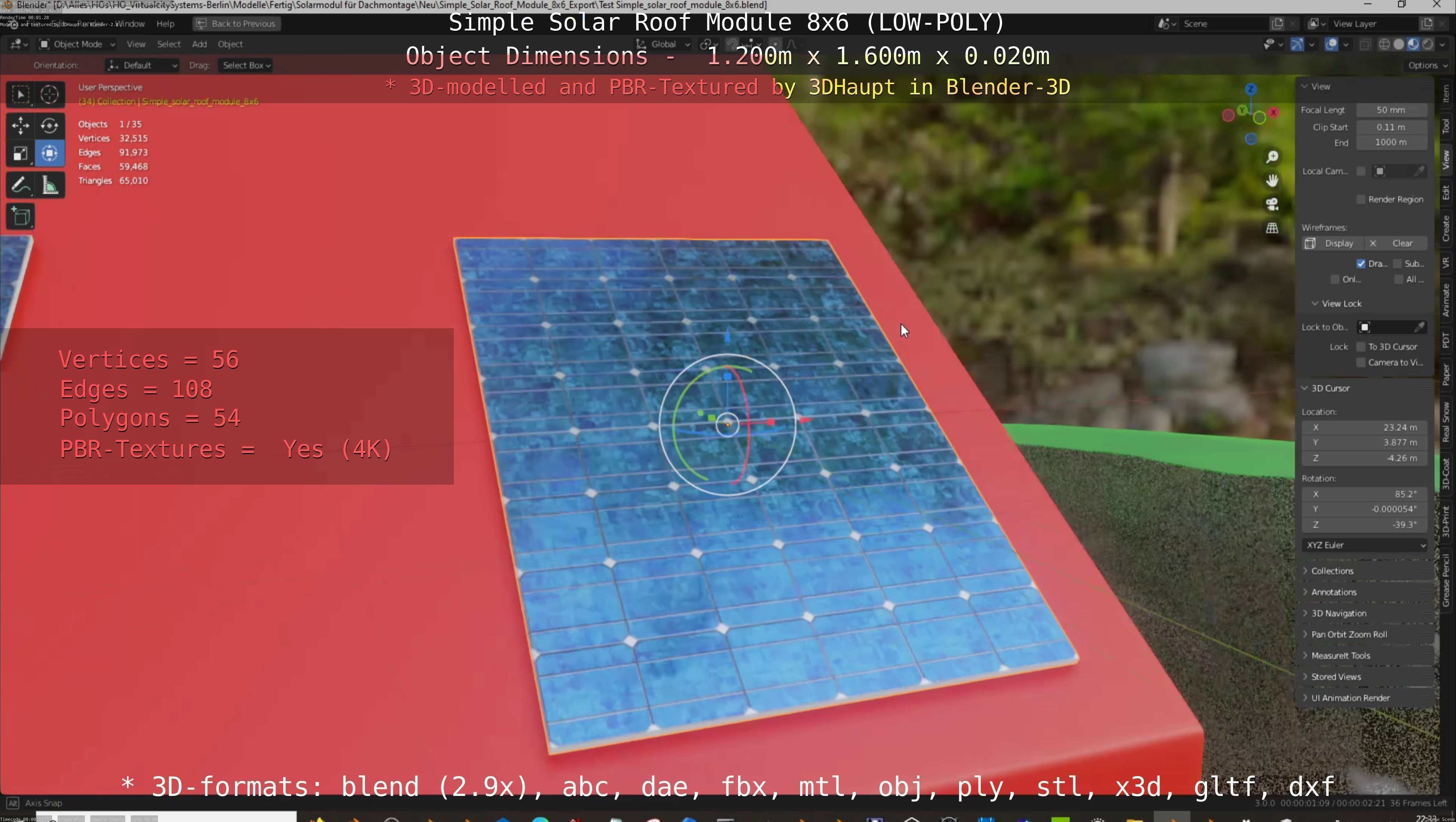 Simple Solar Roof Module 8x6 Low-poly 3D model_142