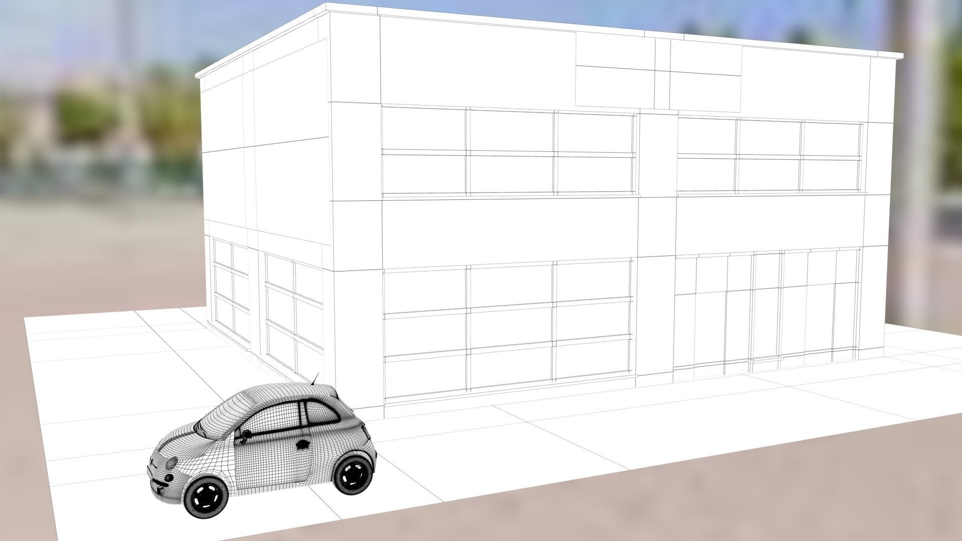Fiat 500 car rental building Low-poly 3D model_12