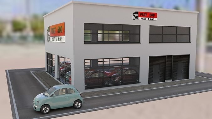 Fiat 500 car rental building Low-poly 3D model