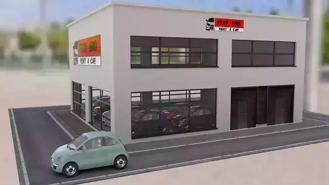 Fiat 500 car rental building Low-poly 3D model