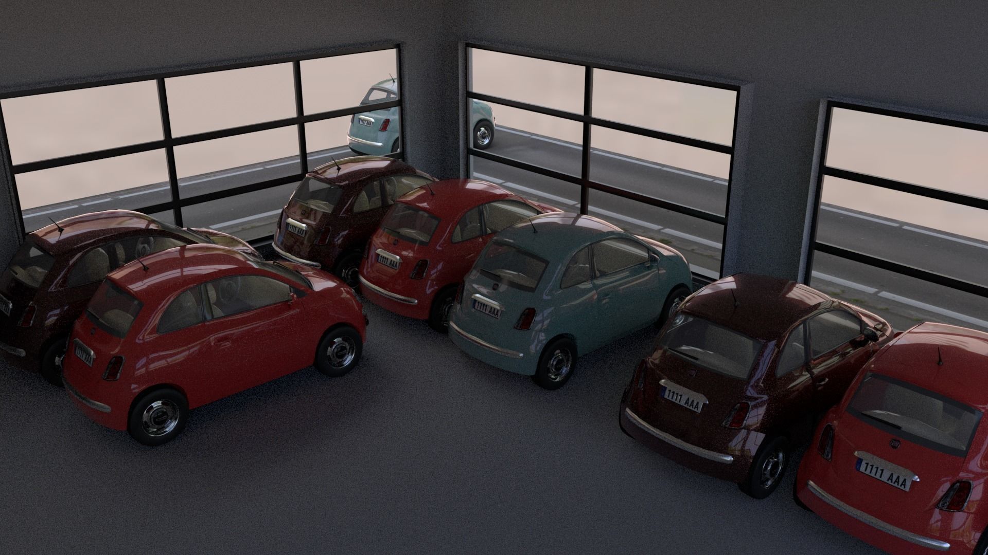 Fiat 500 car rental building Low-poly 3D model_9