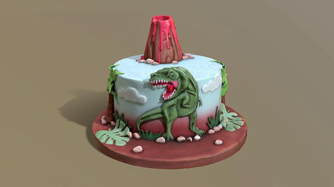 T-Rex Dinosaur Volcano Cake 3D model