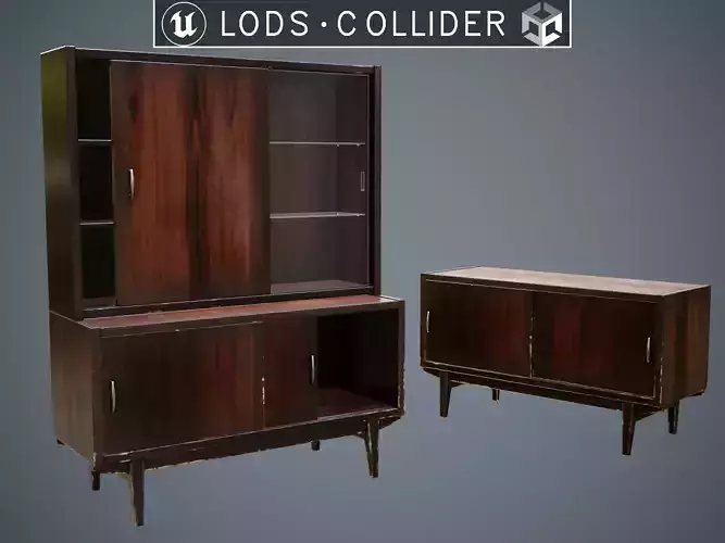 Soviet Chest Of Drawers variant 1 Dark Low-poly 3D model