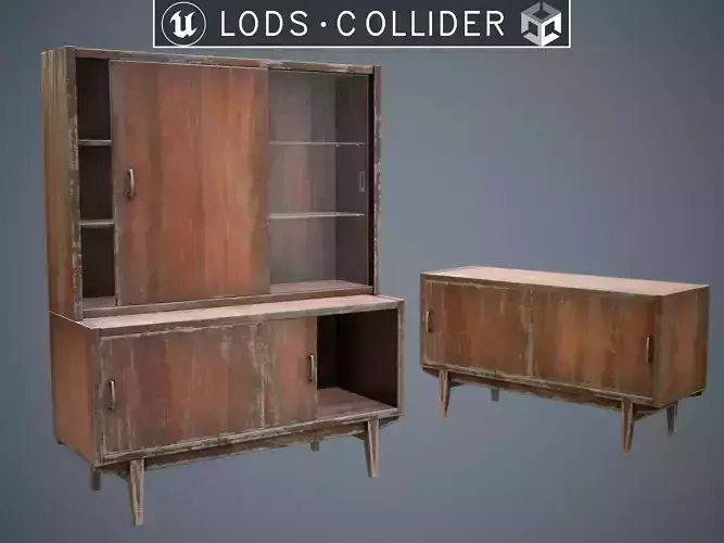 Soviet Chest Of Drawers variant 1 Damaged Low-poly 3D model