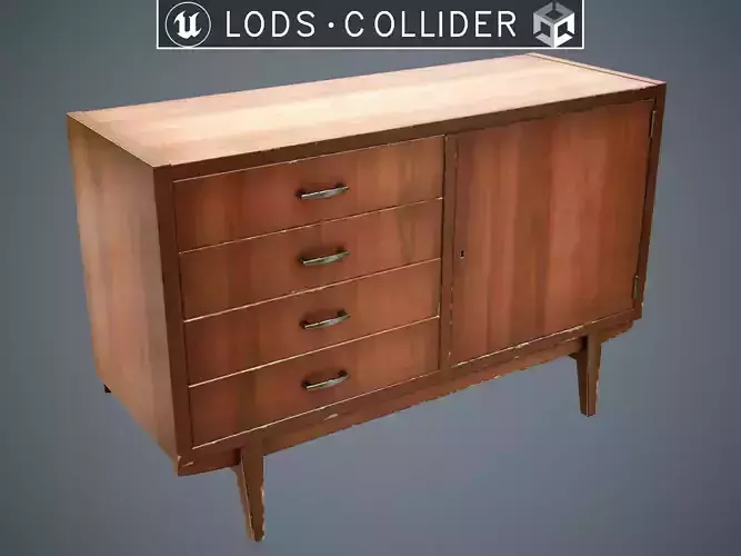 Soviet Chest of Drawers Variant 2 Brown - Clean and Dirty Low-poly 3D model