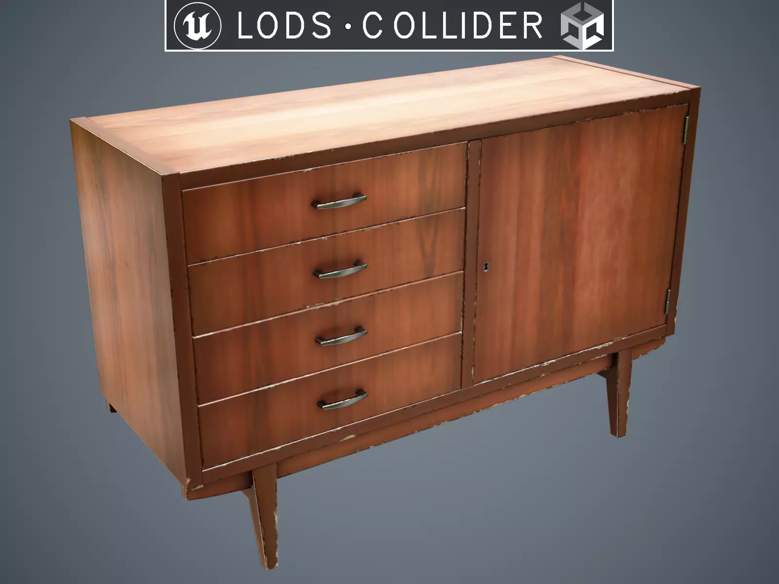 Soviet Chest of Drawers Variant 2 Brown - Clean and Dirty Low-poly 3D model
