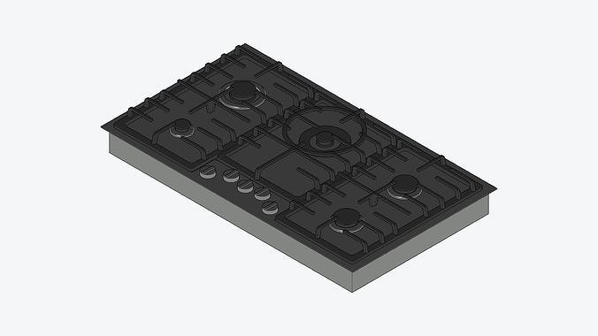 Gas Cooktop - Modern - 4 Burner And Wok - Appliance 041 Low-poly 3D model