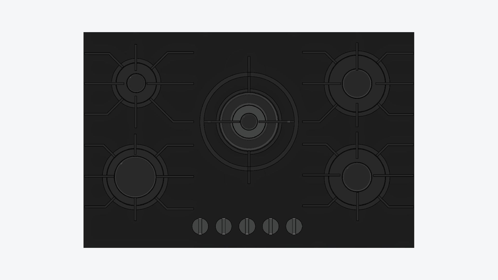 Gas Cooktop - Modern - 4 Burner And Wok - Appliance 042 Low-poly 3D model_5