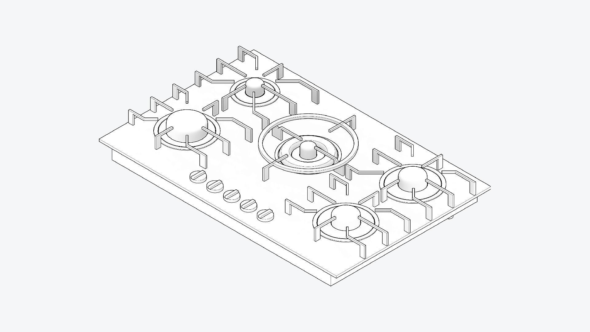 Gas Cooktop - Modern - 4 Burner And Wok - Appliance 042 Low-poly 3D model_1