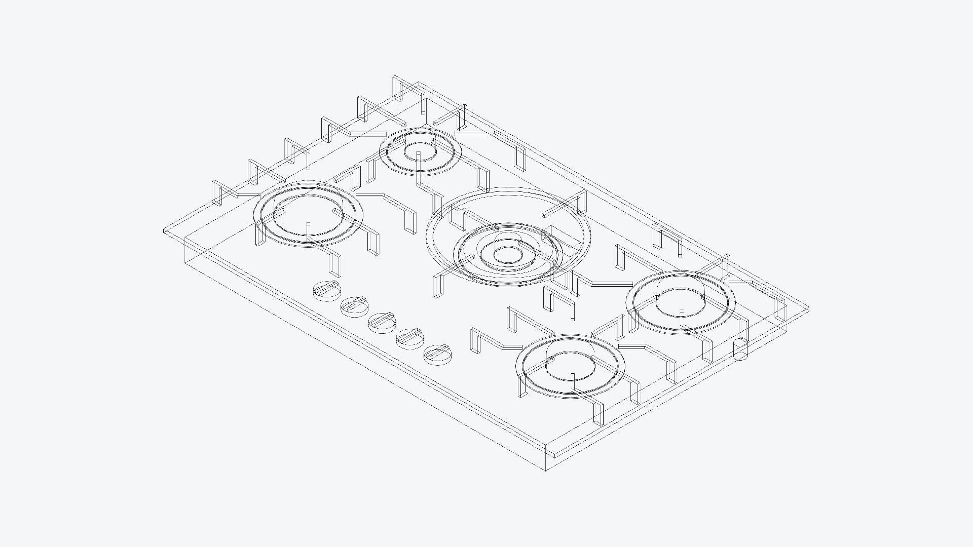 Gas Cooktop - Modern - 4 Burner And Wok - Appliance 042 Low-poly 3D model_2