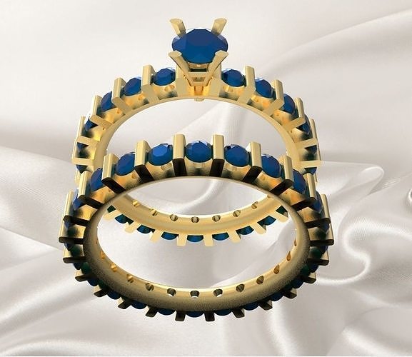 ring18k two gold rings with sapphires 3D print model