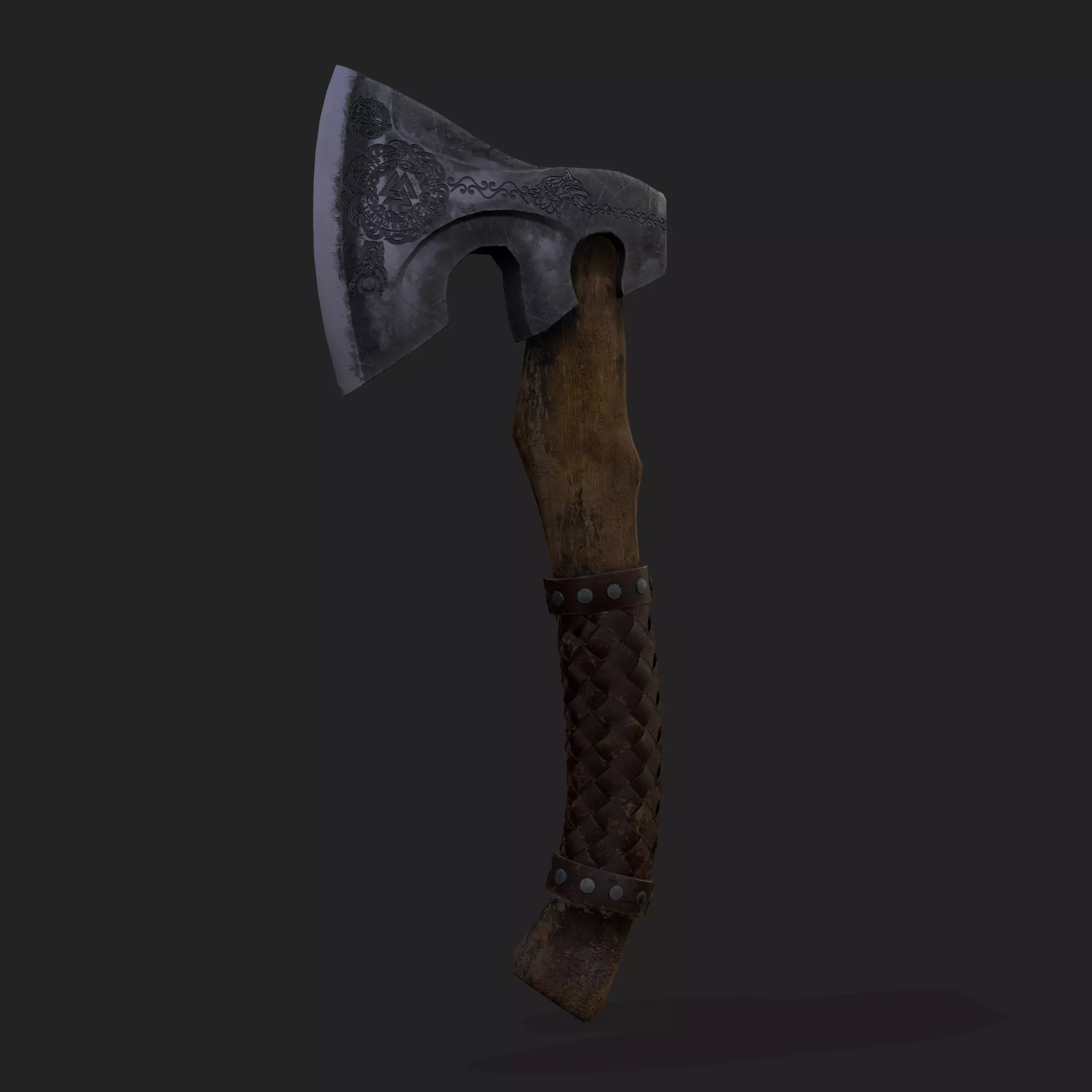 Valknut Viking Axe Low-poly 3D model_0