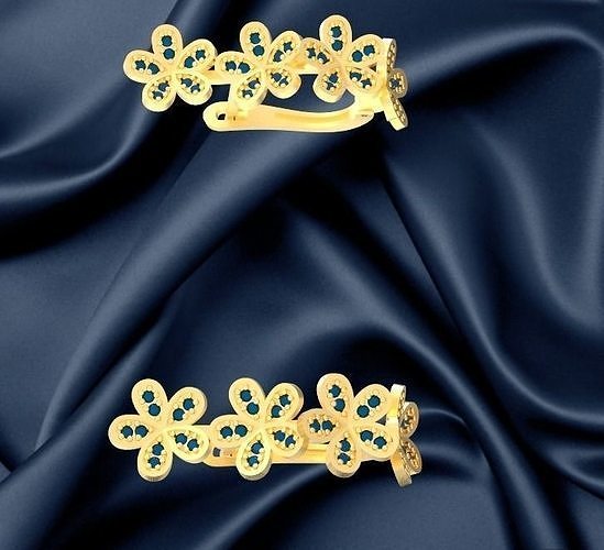 earring two gold plated flower earrings with sapphires 3D print model