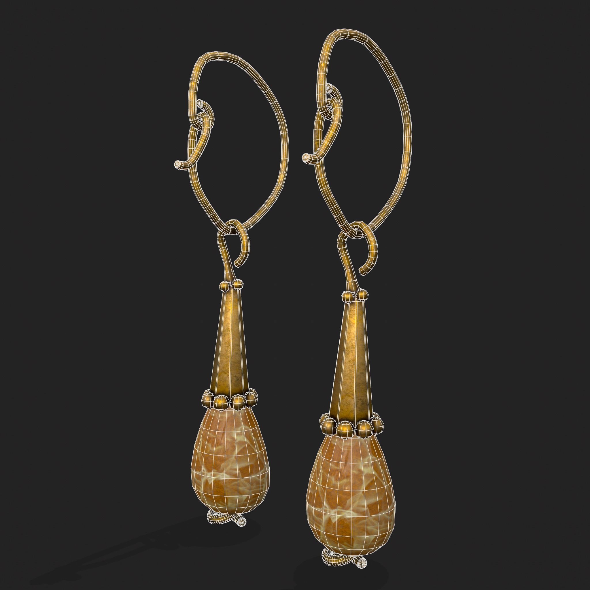 Medieval Yellow Quartz Earrings  Low-poly 3D model_2
