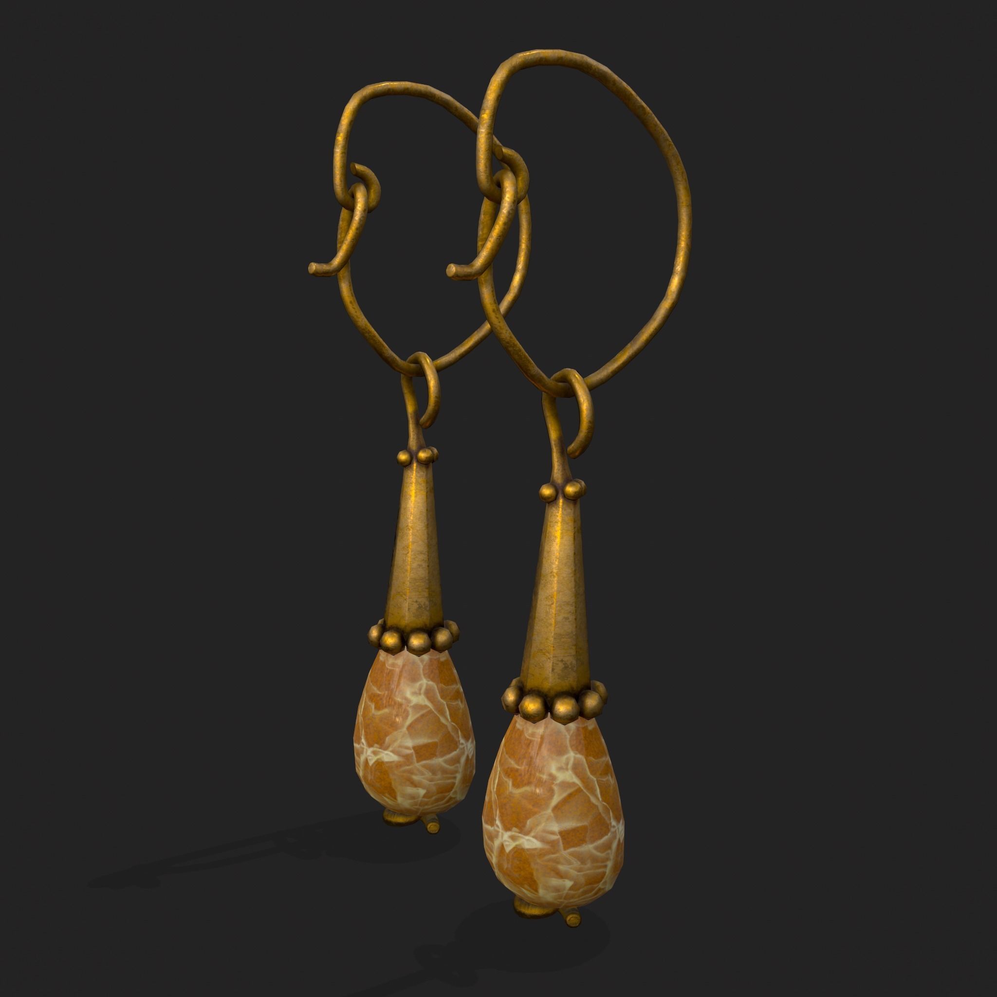 Medieval Yellow Quartz Earrings  Low-poly 3D model_19